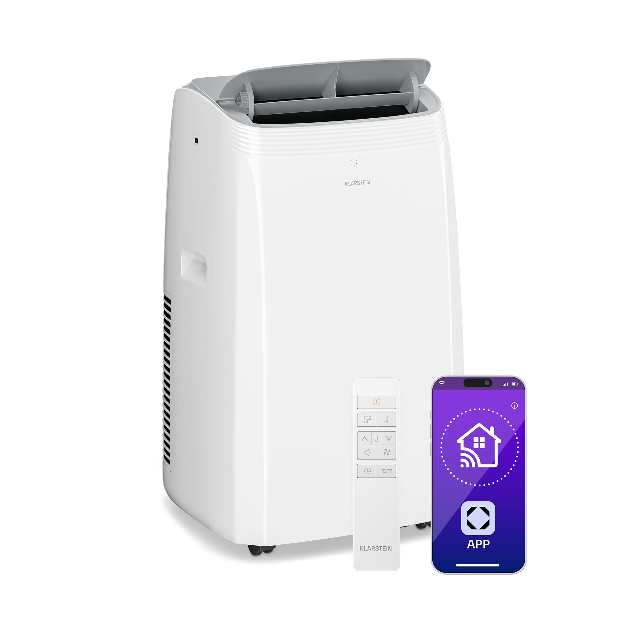 Klarstein White Grandbreeze Portable Air Conditioner - 12,000 Btu, 3-In-1 Cooling, Dehumidifier & Fan, Energy Class A+, Smart App & Voice Control, For Rooms Up To 56 M², Freestanding,
