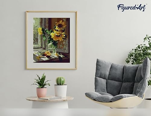 Vista 395 de Figured'Art - Juego de pintura por números, lienzo enrollado sin marco, para manualidades, para adultos, 16 x 20 pulgadas, jarrón de peonías