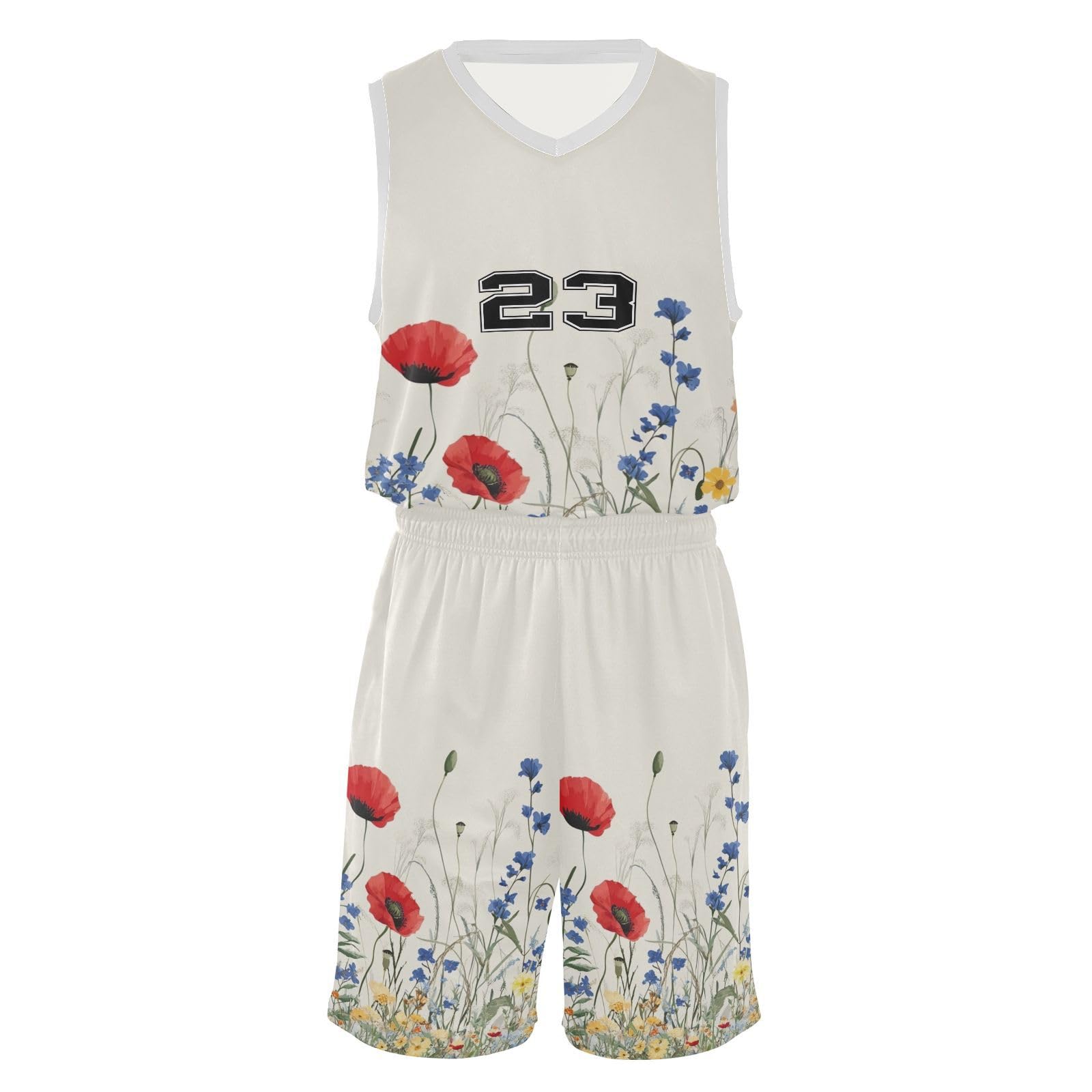 FLildon Colorful Wildflowers Boys Basketball Jersey Set Tank Top Shorts Tracksuit Sport Training Suit for Kids, XXL