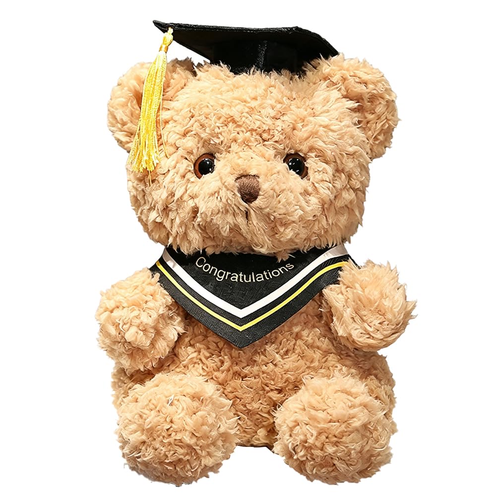 SKIKHN Graduation Bear, 23cm Graduation Teddy Bear, Graduation Plush Teddy, Present Cute Bear with Robe and Hat, Graduation Presents for Graduation Ceremonies and Party Decorations (Light Brown)