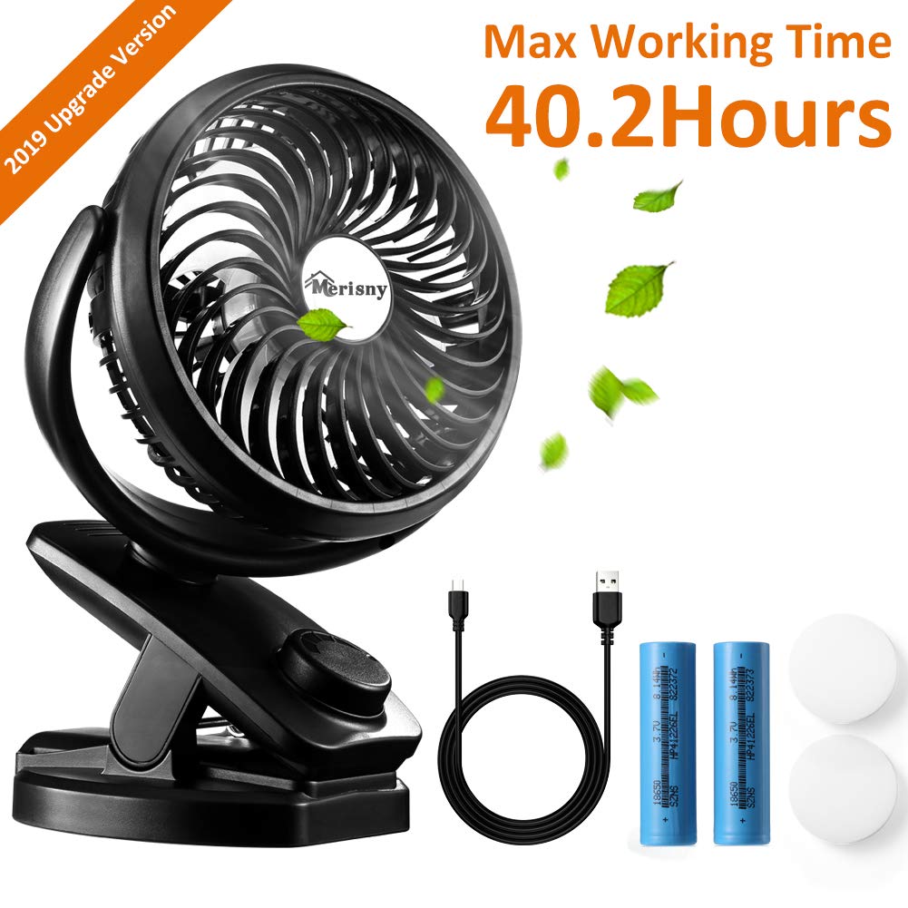 Portable Desk Fan, Clip on Fan for Baby Stroller, 5000 mAh Rechargeable Battery Fan for Car, 4 Speeds Fast Air Circulating USB Fan, Personal Fan for Outdoor Camper Golf or Indoor Gym Treadmill Office