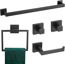 KOKOSIRI Bath Towel Bar Set Bathroom Hardware Accessories Set Toilet Paper Holder Towel Holder Towel Ring Coat Hook Wall Mount Stainless Steel, Matte Black, B09A5-BK