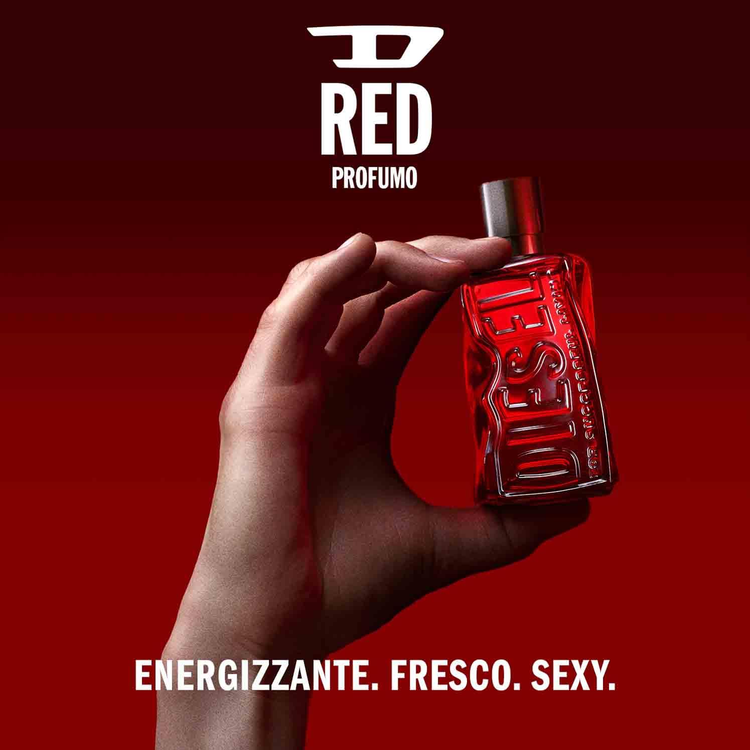 Diesel D Red Le Parfum Uomo, Profumo Uomo Intenso e Speziato, Fragranza Fruttata e Cuoiata, Note di Pompelmo Rosso, Zafferano e Cuoio, A Lunga Durata, Profumo di Lusso per Uomo