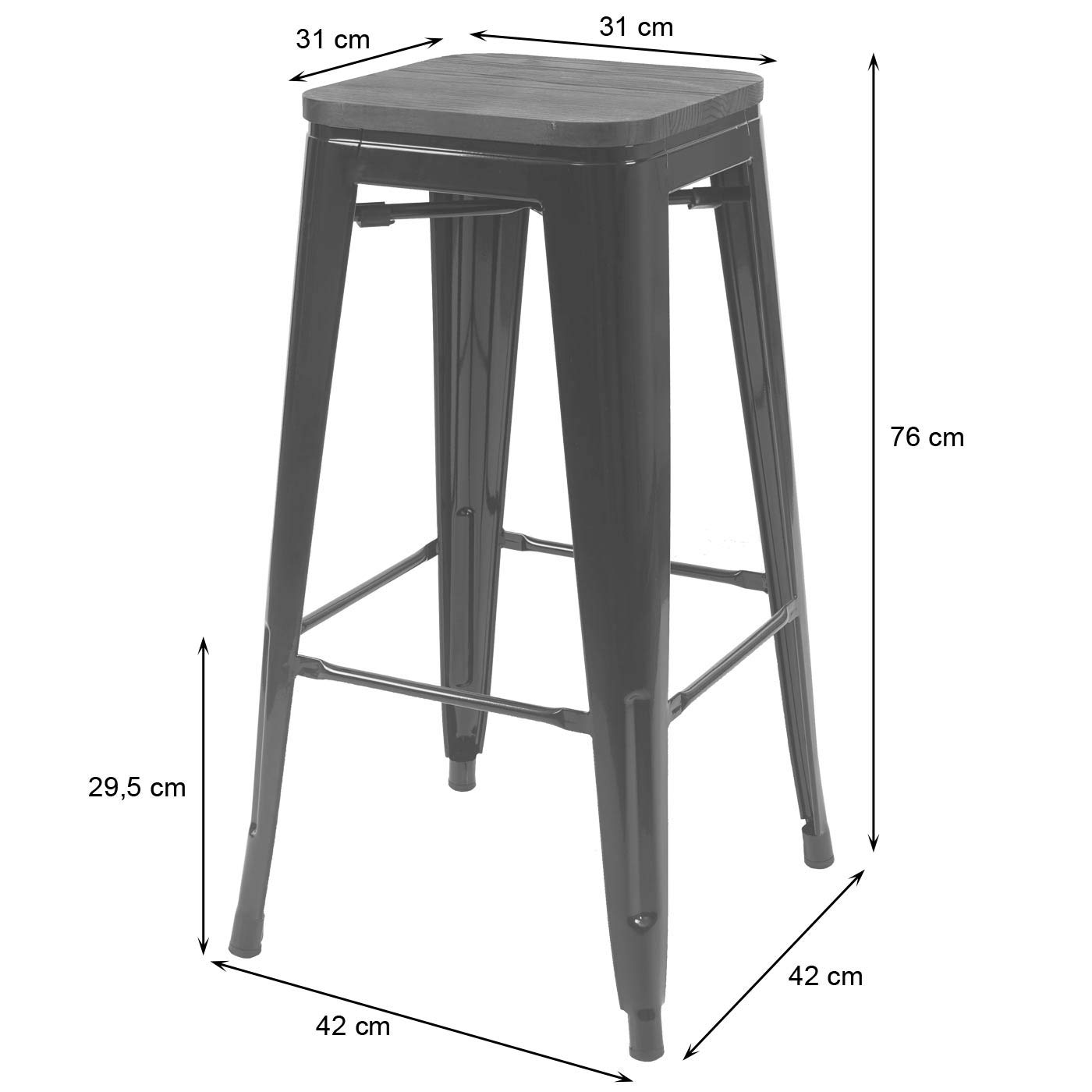 Mendler HWC-A73 - Taburete de bar (4 unidades, incluye asiento de madera, taburete, diseño industrial, apilable), color blanco