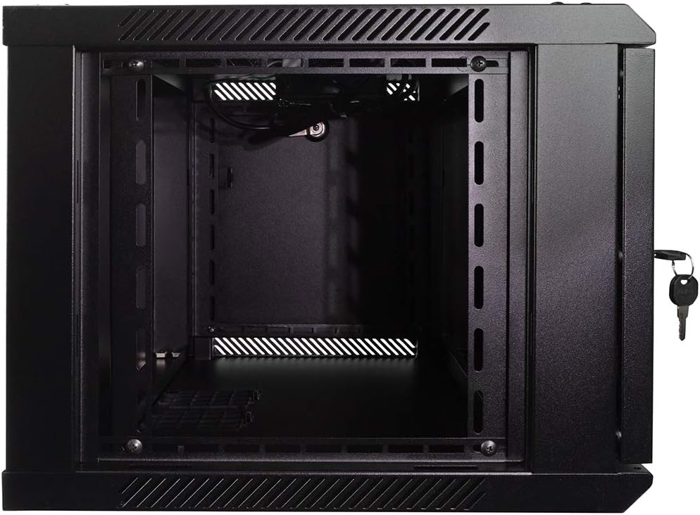 NavePoint 6U Wall Mount Network Server Cabinet for 19” IT Equipment, A/V, Tempered Glass Door & Removable Side Panels, Locks, Fan, 450mm Depth