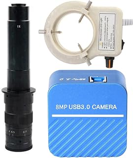 4K USB 3.0 Microscope Camera Measurement Electronic Digital Microscope & 300X C-Mount Lens Whit 56-LED Adjustable Ring Light