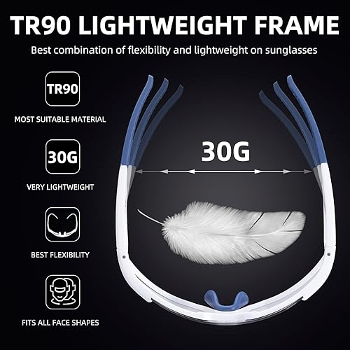 Vista 7 de ROCKBROS Photochromic Sports Sunglasses UV Protection for Men Women Cycling Blanco sucio