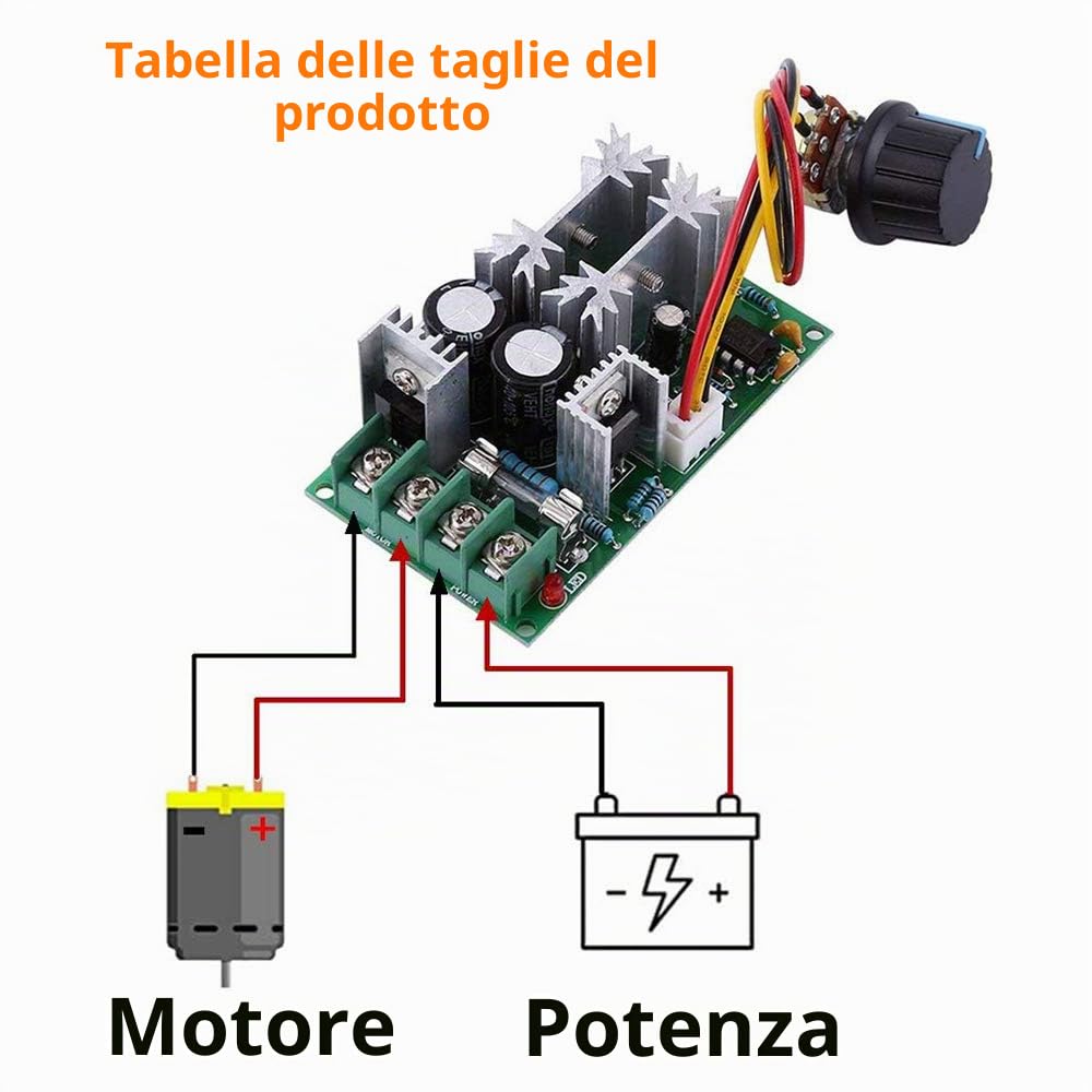 PWM - Regolatore di velocità per motore DC 12 V, 24 V, 36 V, 48 V, modulo di trasmissione ad alte prestazioni, regolatore elettronico di velocità PWM per dimmer LED ultra piccolo da 20 A