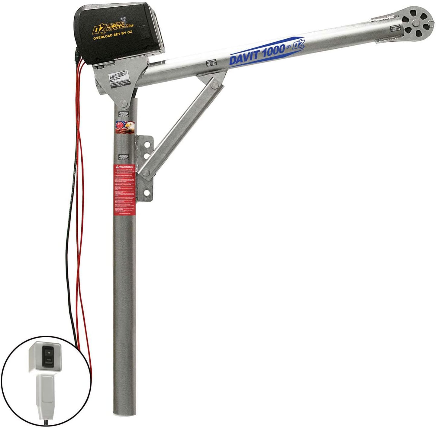 OZ Lifting Products Davit 1000 Davit Crane with 12V DC Winch, 1000-Lb. Capacity, 60in. Height, Model# OZ1000DAV-DCW