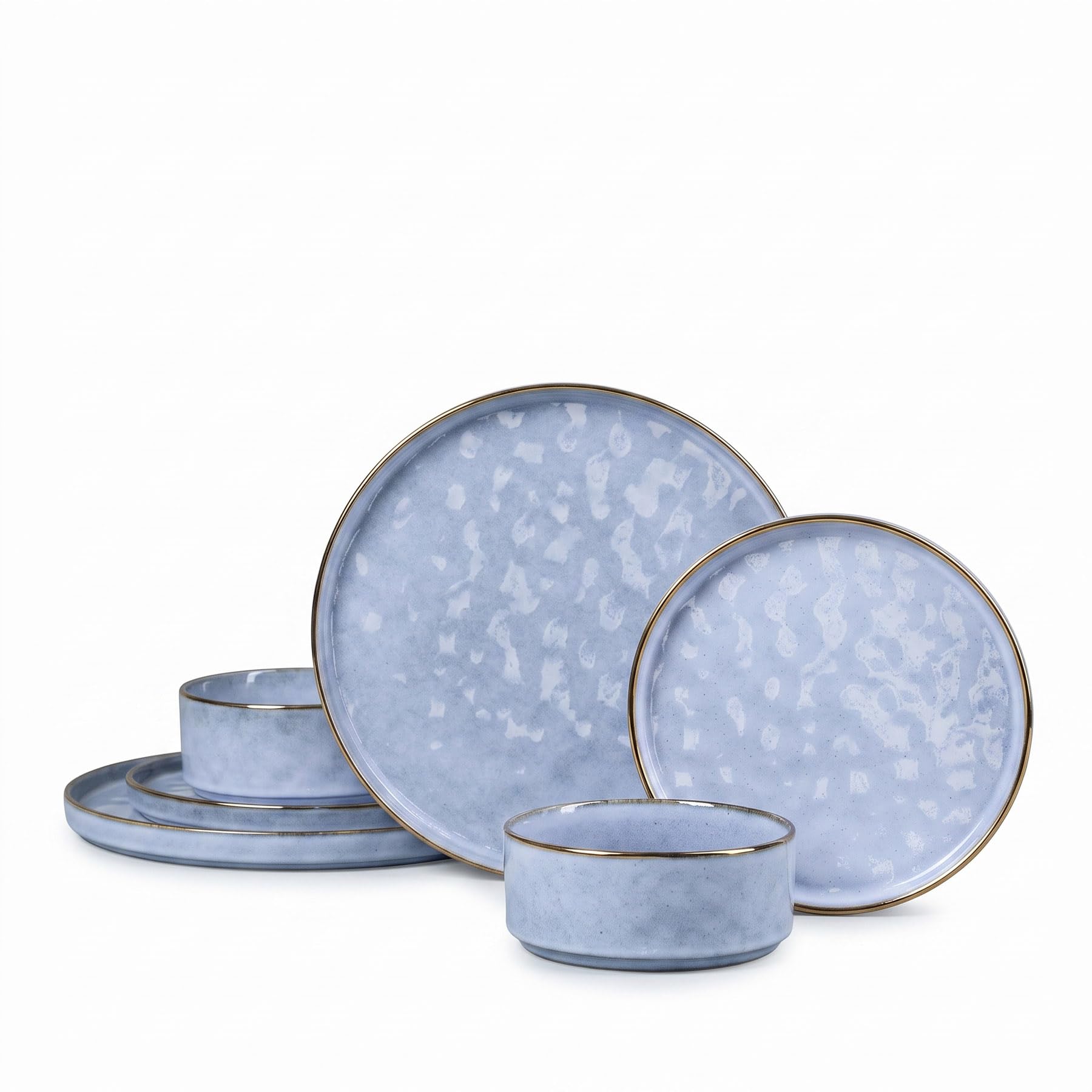 HaWare 6 Pcs Dinner Set, Stoneware Plates and Bowls, Grayish Blue