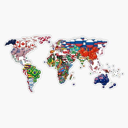 Mapa del mundo y todas las banderas nacionales de país, calcomanías de vinilo para parachoques de 5 pulgadas