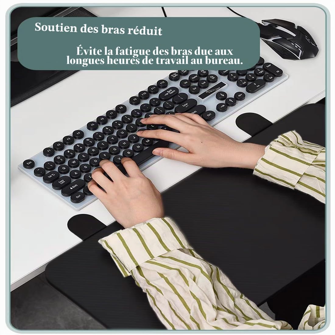 ybaymy Plateau pliable pour clavier - 75 x 25 cm - Plateau d'extension de bureau sans perforation - Pince ergonomique pour souris et clavier - Support coudé pour ordinateur