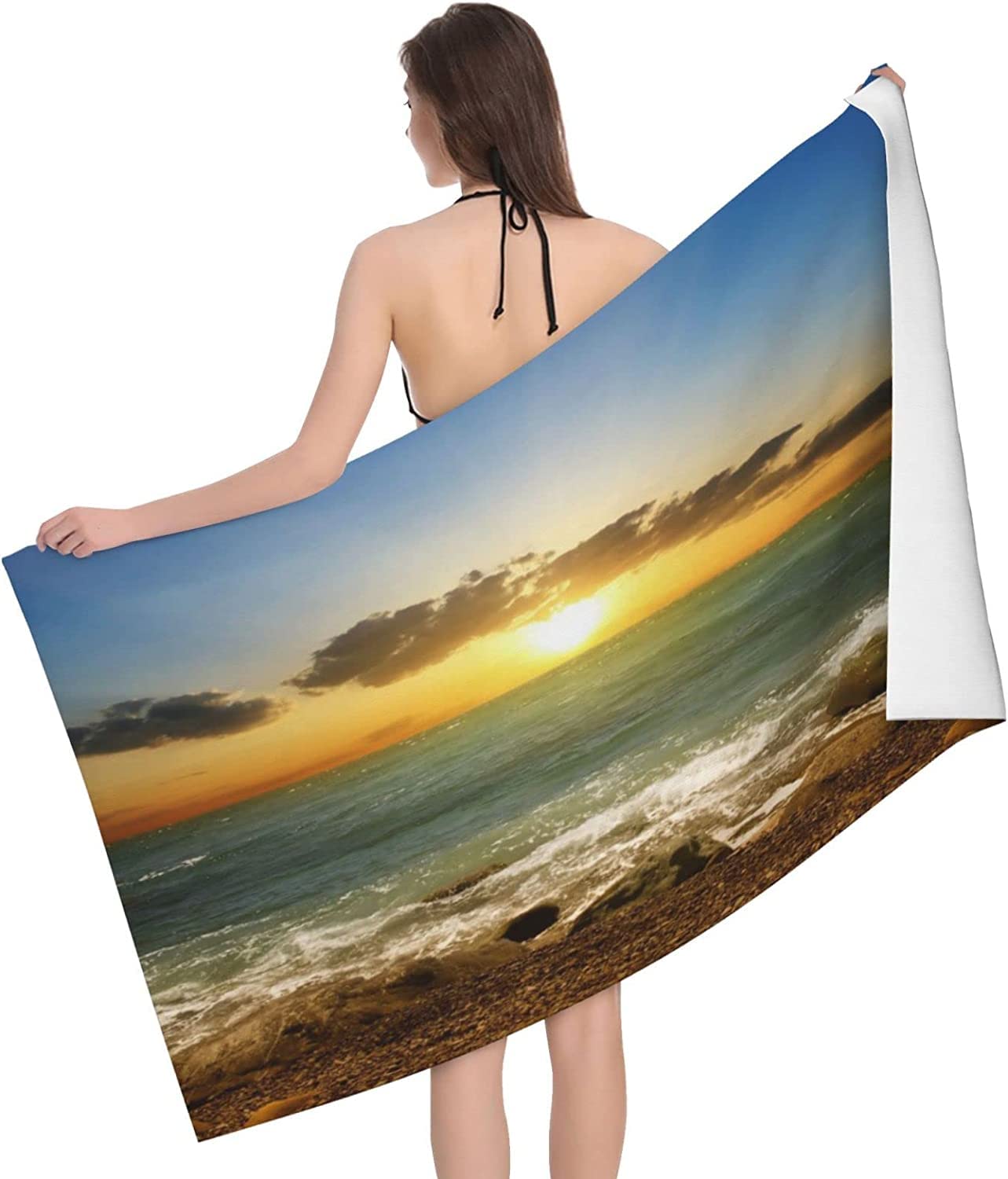 LSRCPD Ocean Beach Sunset Beach Towel Highly Absorbent Microfiber Beach Blanket Soft Bath Towels 80X130 CM