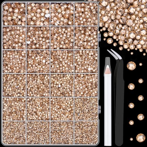 Image of 25000Pcs Resin Rhinestones with Tweezers for Crafting, Champagne 2-6mm Mixed Sizes Non Hotfix Flatback Gems, Bedazzling Crystal for DIY Craft Clothing Mugs Tumblers Shoes Fabric Decor Nail Art