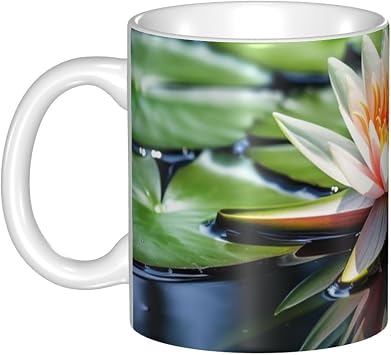 11 OZ Porcelain Coffee Mug with Handle, water lily Coffee Cup for Office and Home, Latte Drink Cup for Coffee Tea and Milk, Colorful Inside Ceramic Tea Cups for Men Women Mug Lovers