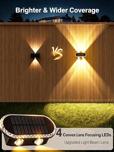Miniatura 2 de Luces solares para valla al aire libre: paquete de 8 luces solares impermeables IP65 para pared, LED de doble lente arriba abajo 3000 K/4000 K/6000