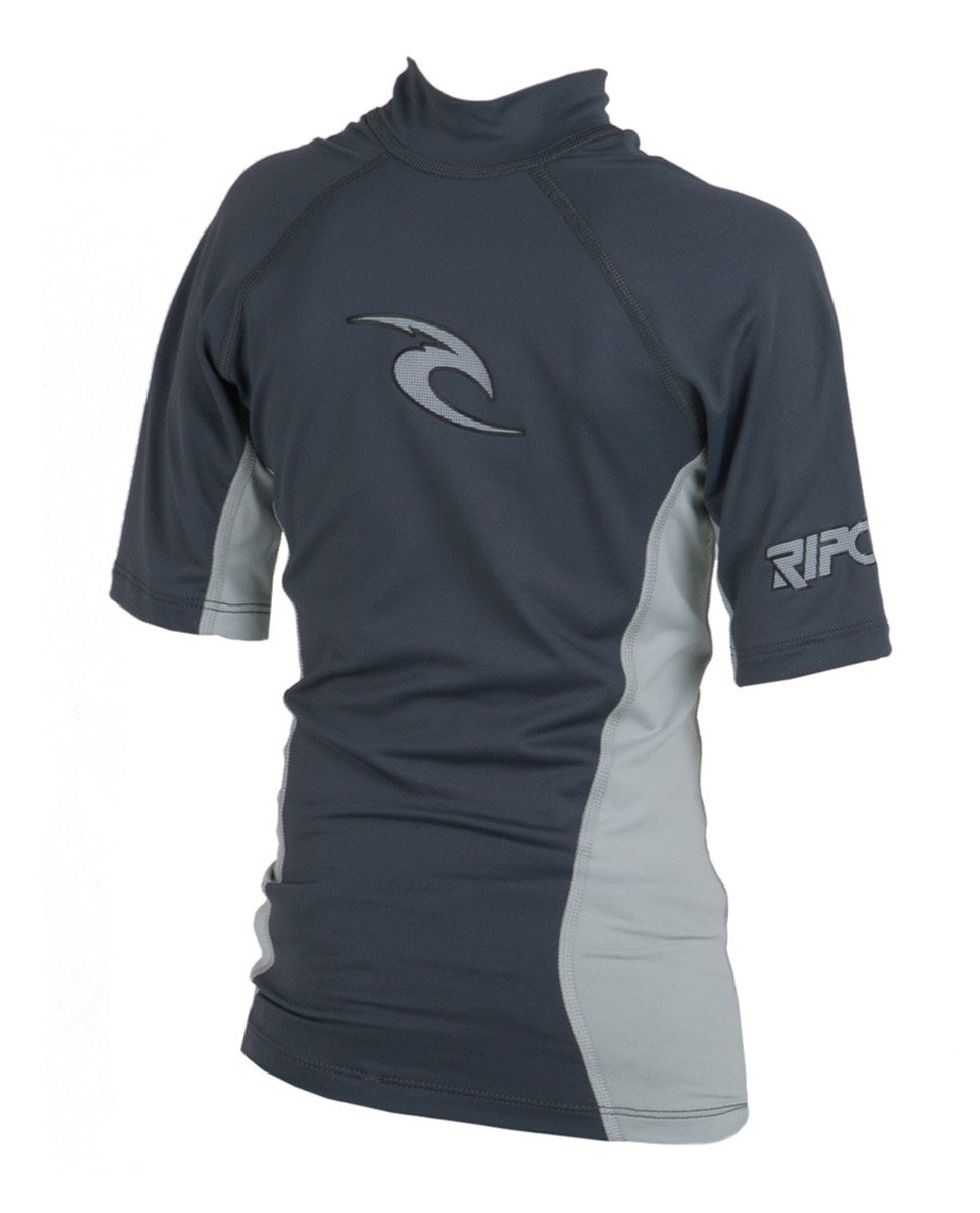 Rip Curl Boys Youth Classic Short Sleeve Wave Lycra Rash Guard (Charcoal, 2)