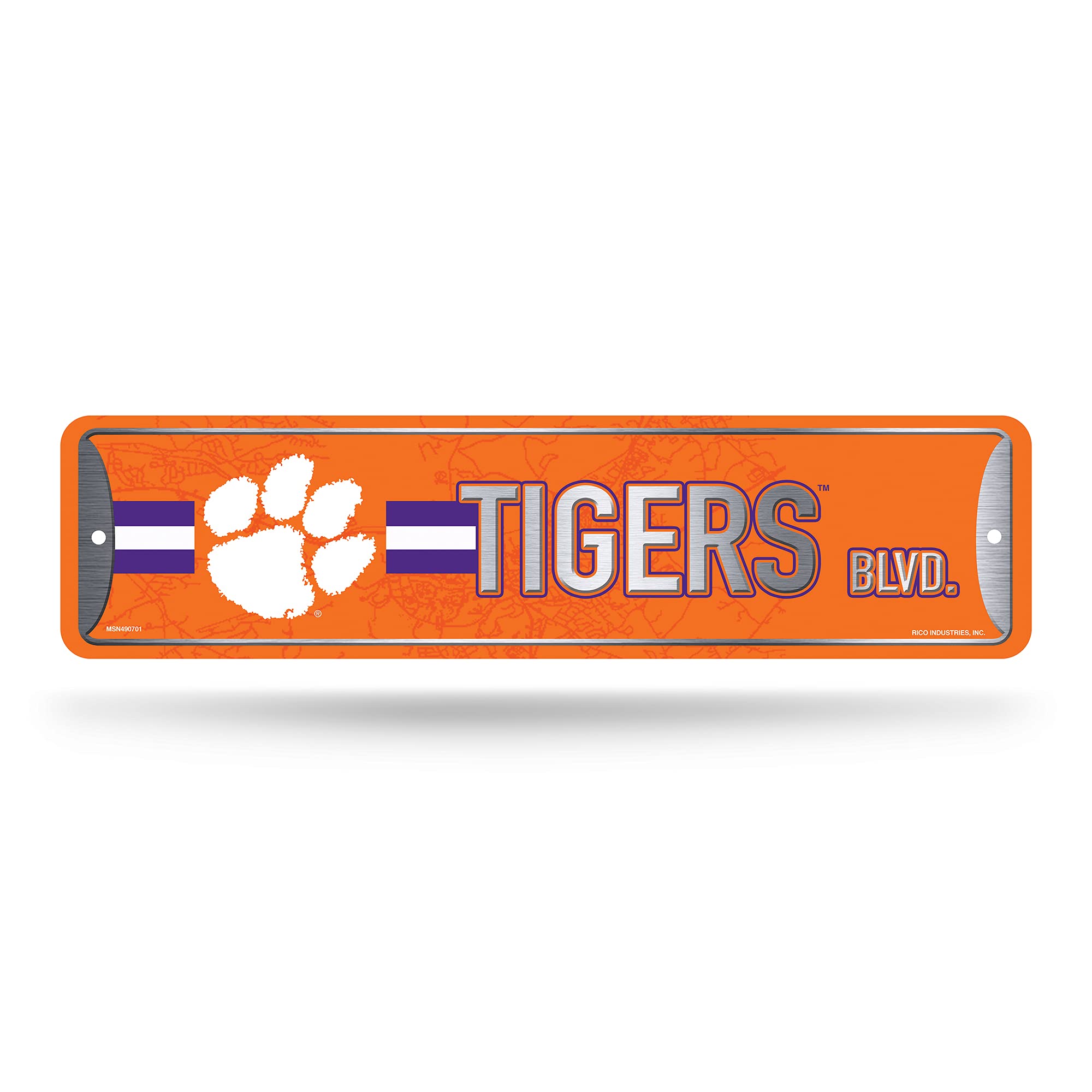 Rico Industries NCAA Clemson Tigers Home Décor Metal Street Sign (4" x 15") - Great for Home, Office, Bedroom, & Man Cave - Made
