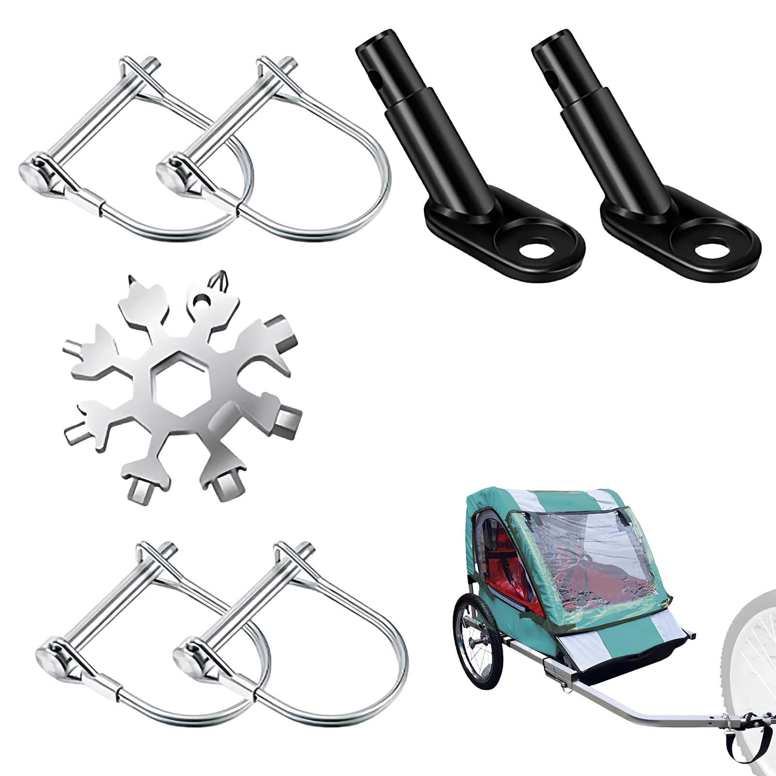 Enganche de Remolque de Bicicleta Remolque para Bicicleta + Enganche para Bicicleta + Juego Completo + 2 Ganchos + 4 Tornillos + Herramienta Multifuncional de Nieve