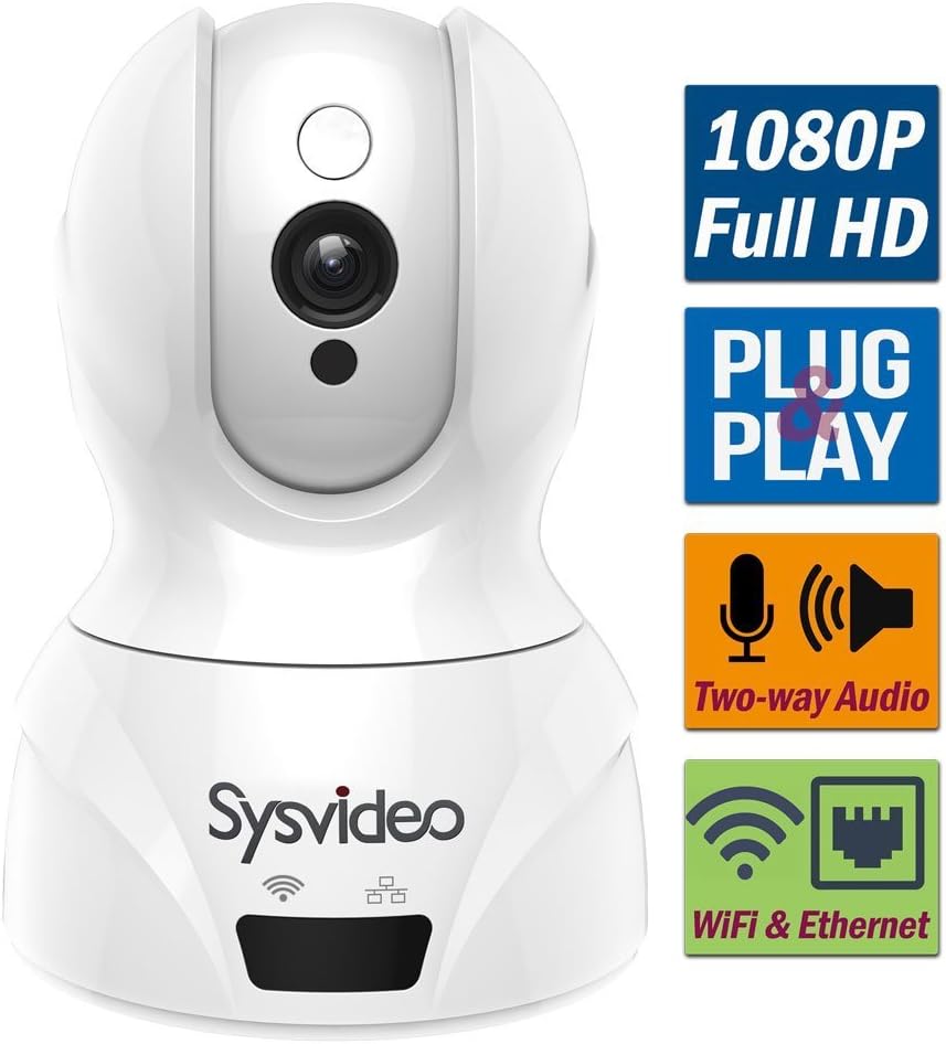 WiFi Wireless IP Camera for Home/Shop Security Surveillance, 1080P HD Infrared Night Vision Pan Tilt, Support Cellphone APP & Computer, SD Card Recording, Motion Alert, Microphone 2 Way Audio (White)