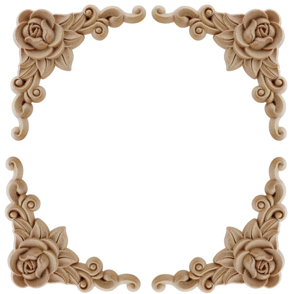 SPORTARC 4pcs Wooden Carved Corner Onlay Applique Furniture Mouldings Decal Decor 8 * 8cm