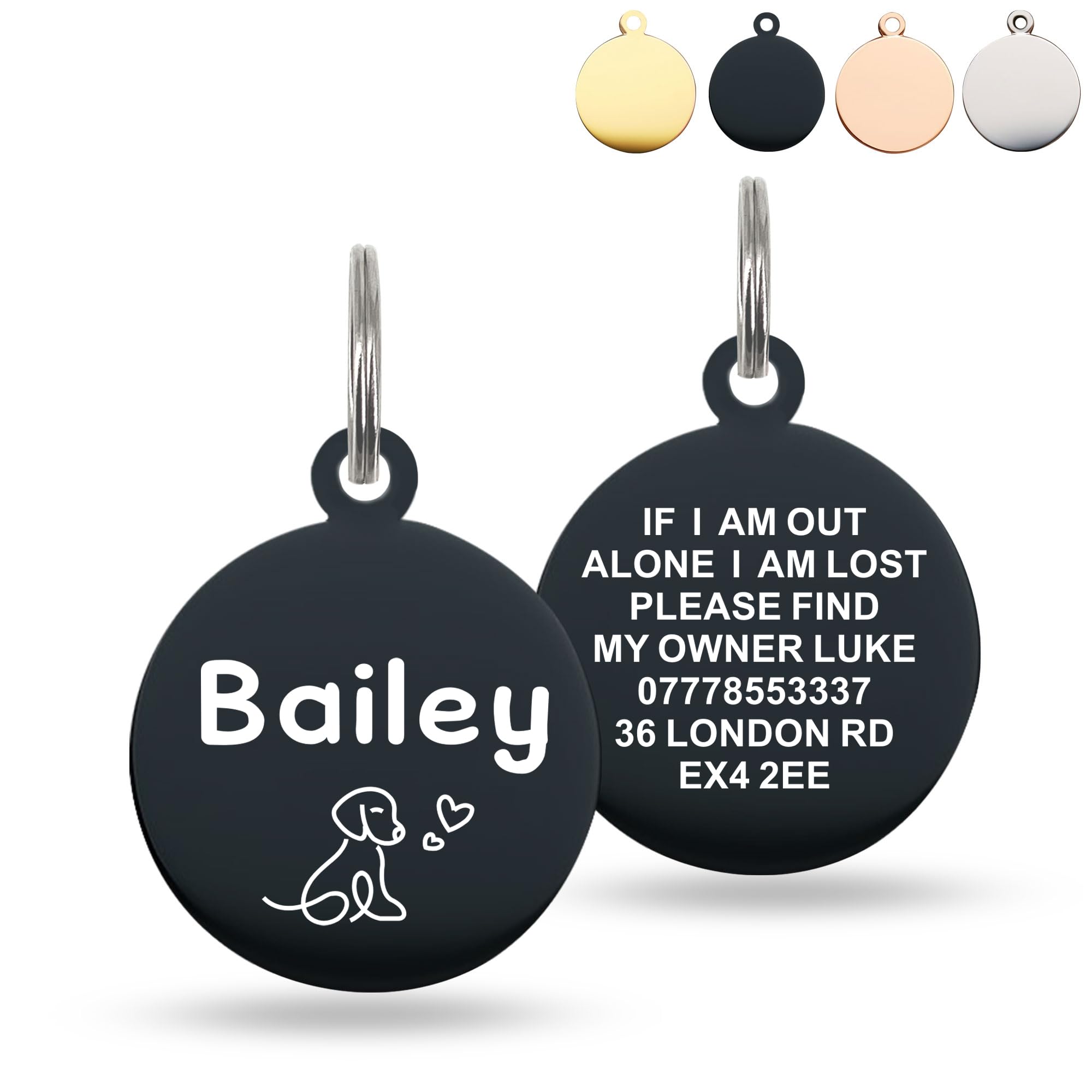 Deep Engraved Dog Tags for Pets UK Prime, Personalised Cat Dog Name ID Tags, Stainless Steel Pet Tag for Doggy Kitten Kitty Puppy, Scratch Resistant Tag (Black Round, S) โ image 1