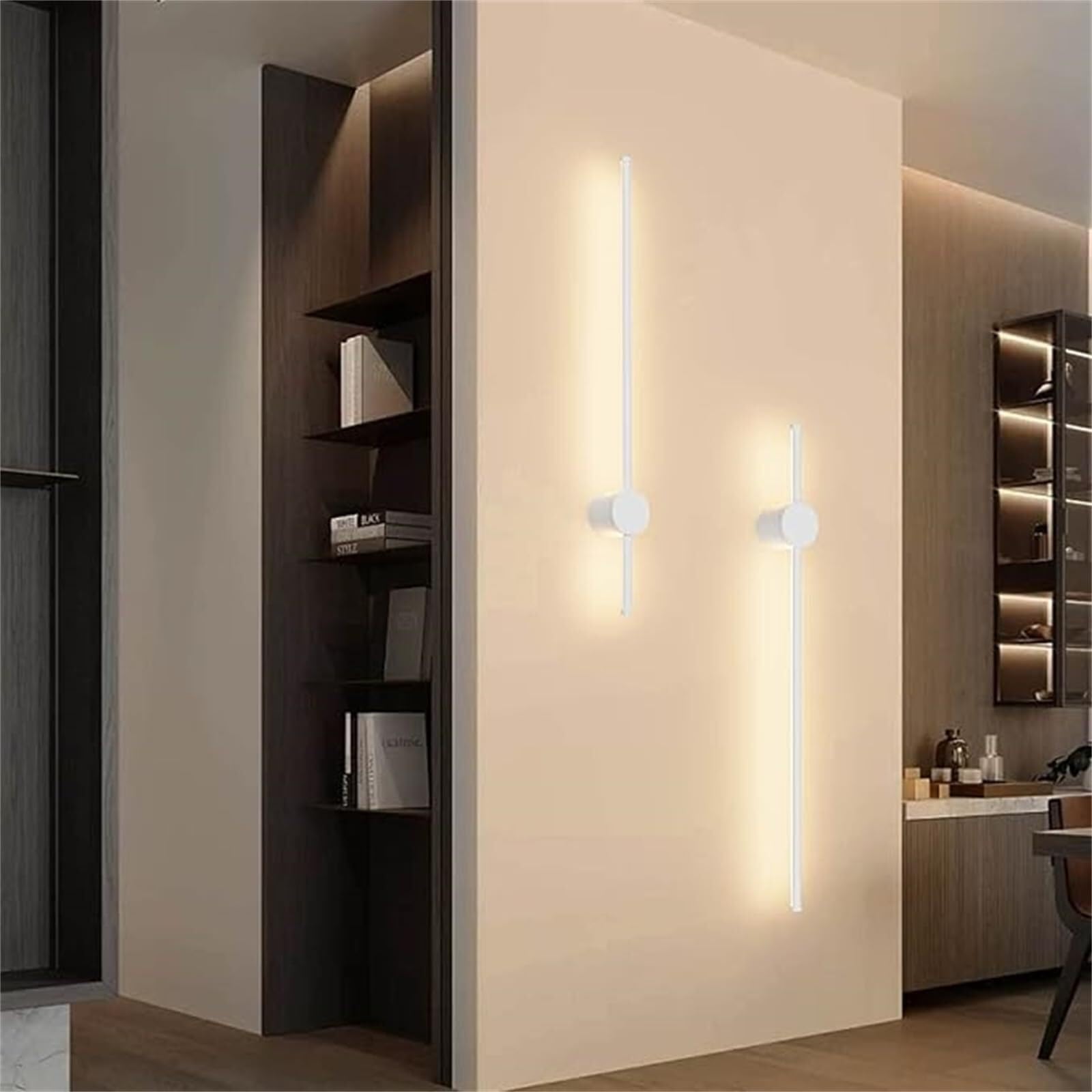 Lampy ścienne i kinkiety LED długi liniowy pasek obrotowy do wnętrz nowoczesny nordycki metalowy styl sypialnia salon (czarny - naturalne światło 60 cm) (białe ciepłe światło, 100 cm)
