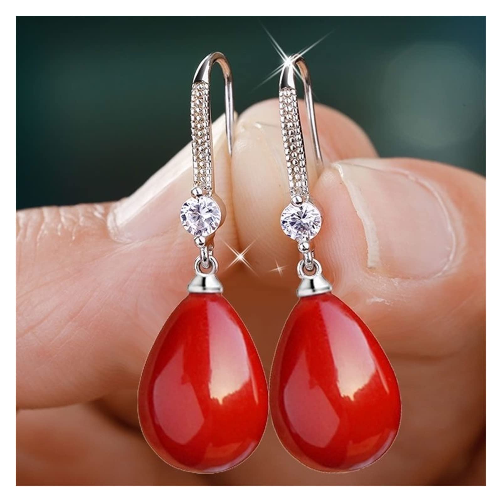 Orecchini, Gioielli, Regali, Orecchini a Lobo, for Le Donne Ragazze Goccia d'Acqua for Le Donne Set di Perle tonde Rosse Lucide Verdi for Gioielli di Compleanno di Tutti i Giorni (Color : 02)