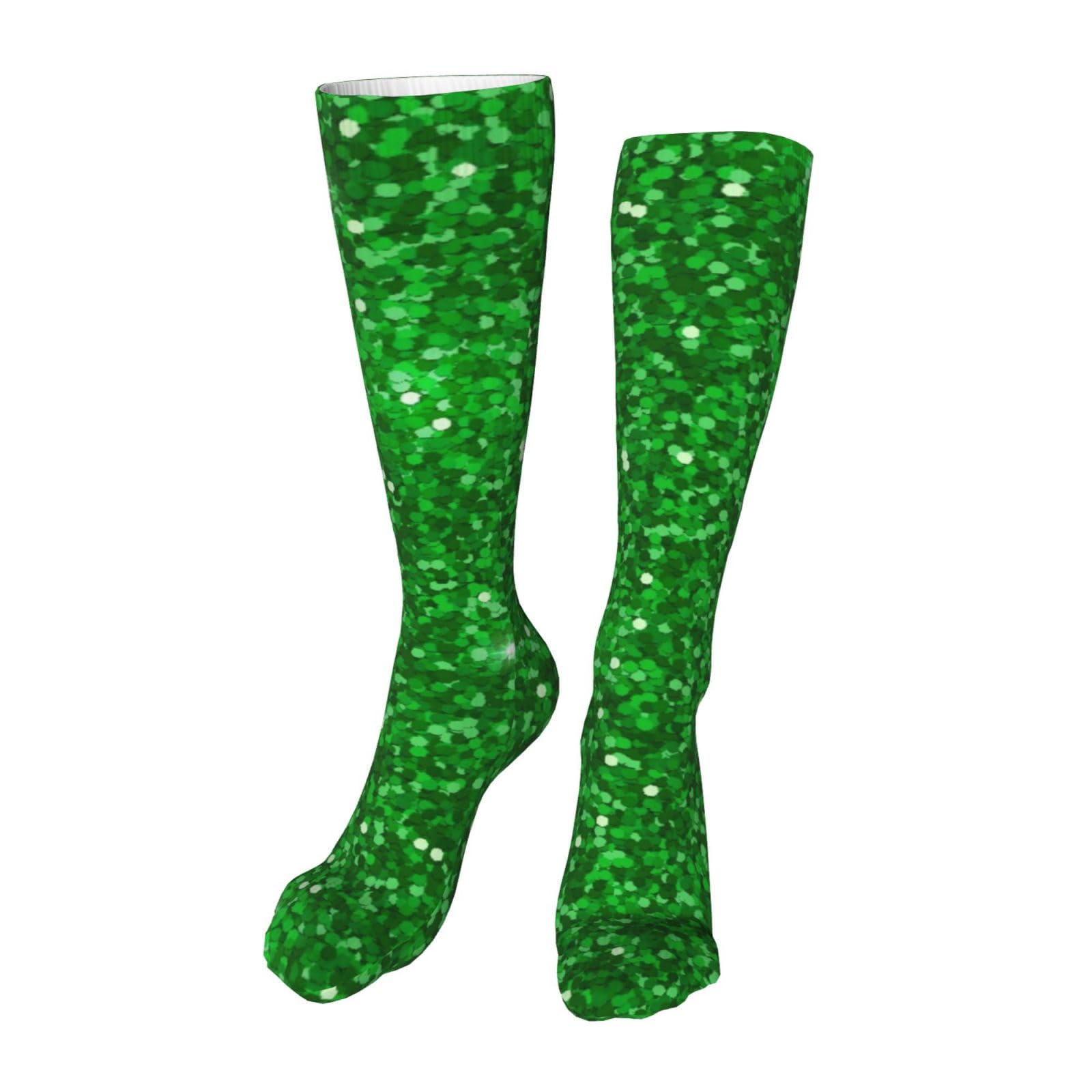 Melbrakin Green Glitter Knee High Socks Long Cosplay Casual Socks For Womens