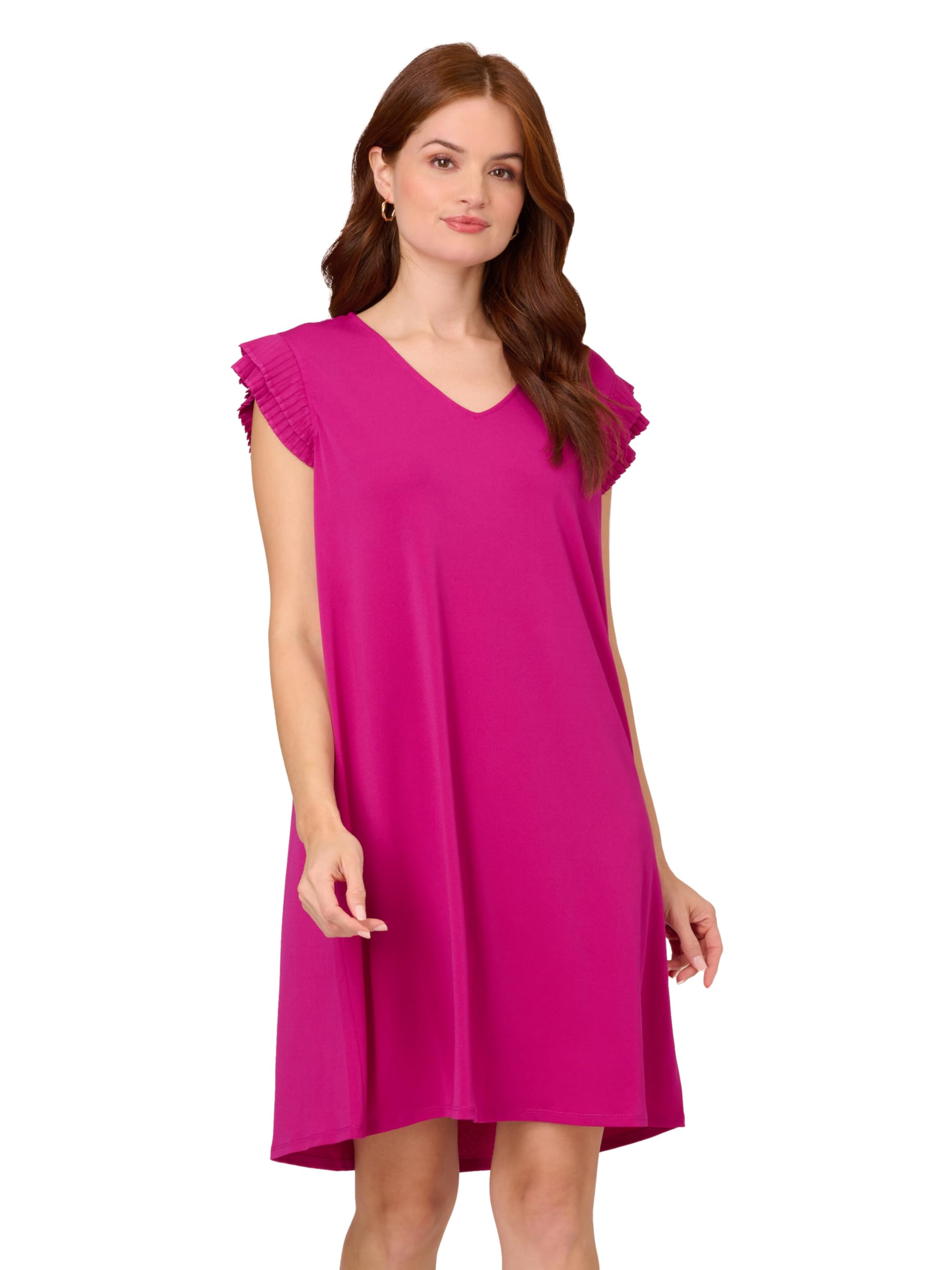 Adrianna Papell Womens V Neck Double Pleated Sleeve Dress