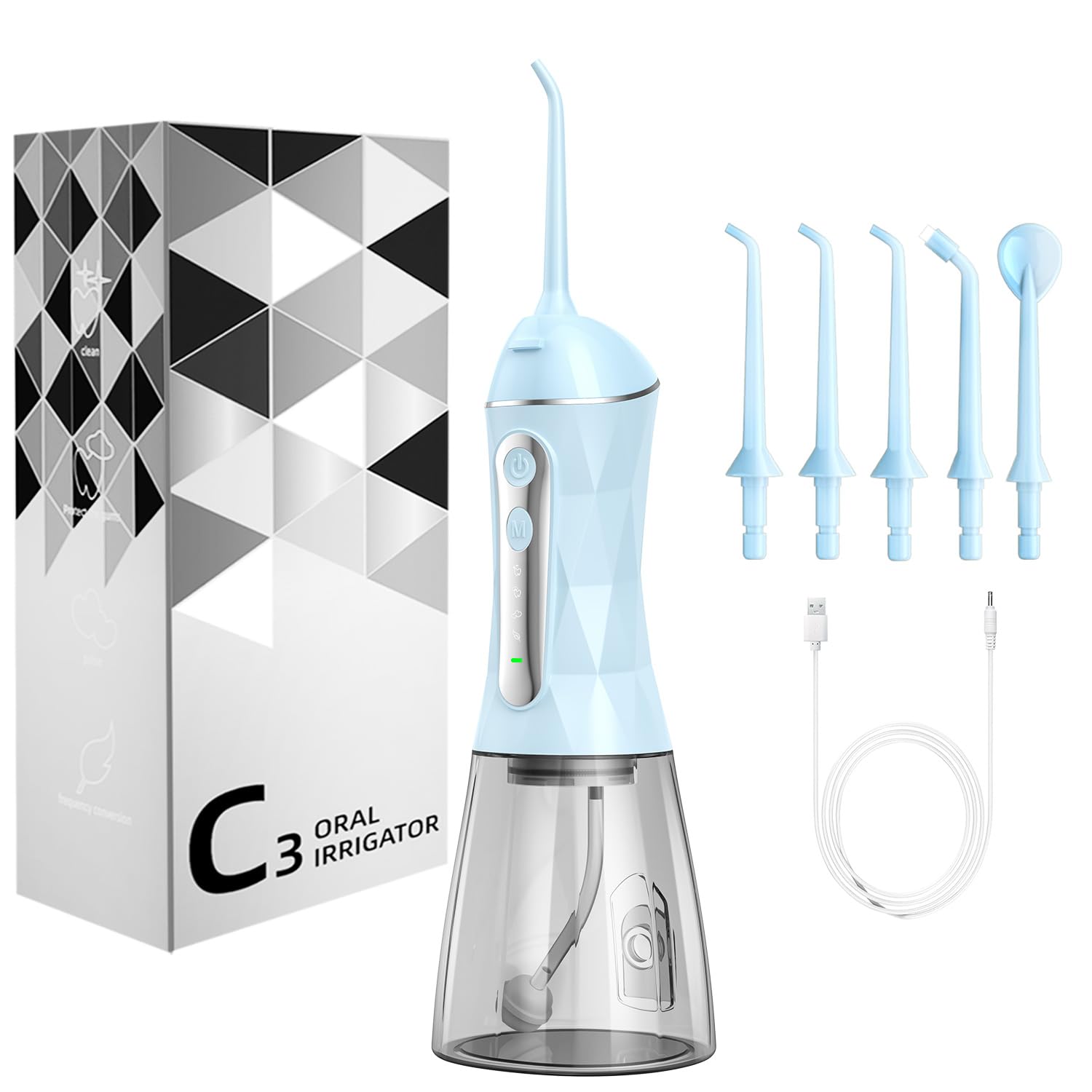 Hydropulseur dentaire : Irrigateur buccal portable sans fil 320 ml rechargeable nettoyant d'irrigation de voyage IPX7 étanche pour nettoyage des dents (noir)