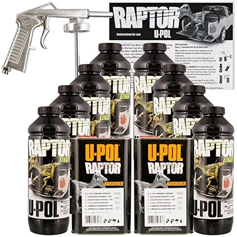 U-POL Raptor Black Urethane Spray-On Truck Bed Liner Kit w/Free Spray Gun, 8 Liters (2 Boxes) Cover