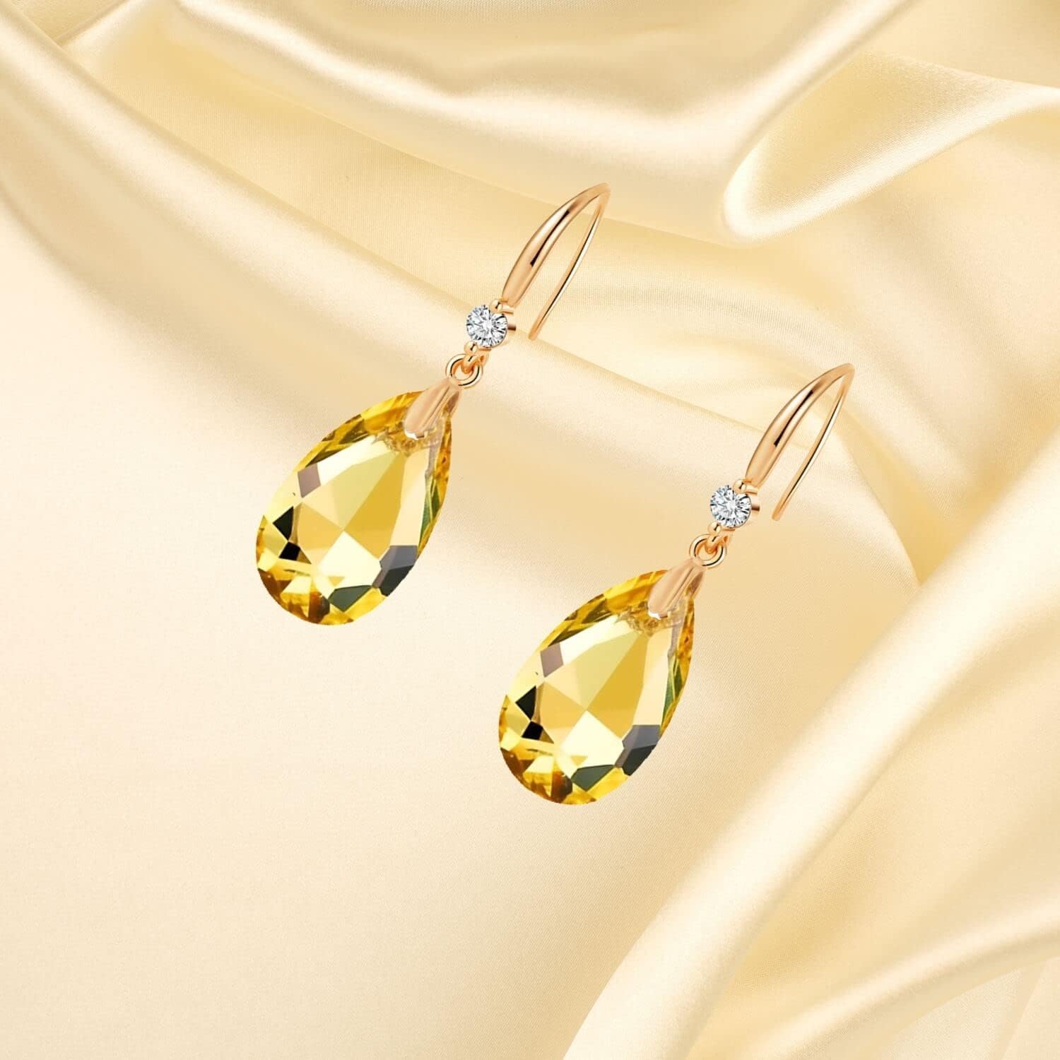 Austrian Crystal Teardrop Dangle Drop Earrings for Women 14K Gold Plated Hook Earring Hypoallergenic Jewelry Gifts for Women Girls - Image 5