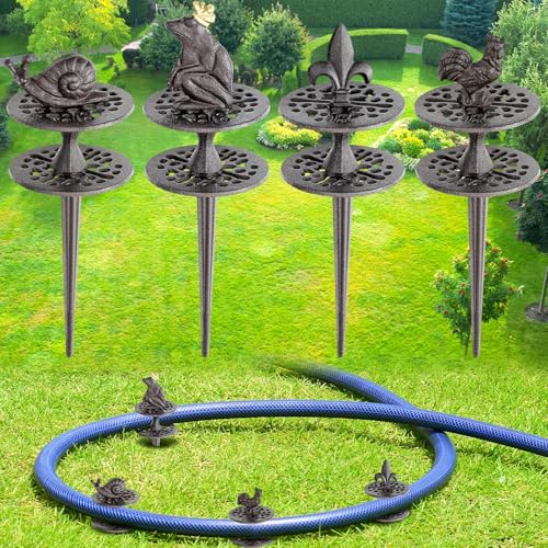 Briwooody 4 Pcs Heavy Duty Garden Hose Guide Stakes Metal Cast Iron Water Hose Guide Spike Garden Stakes Decorative for Outside Flower Beds Plant 12~14 inches (Classic)