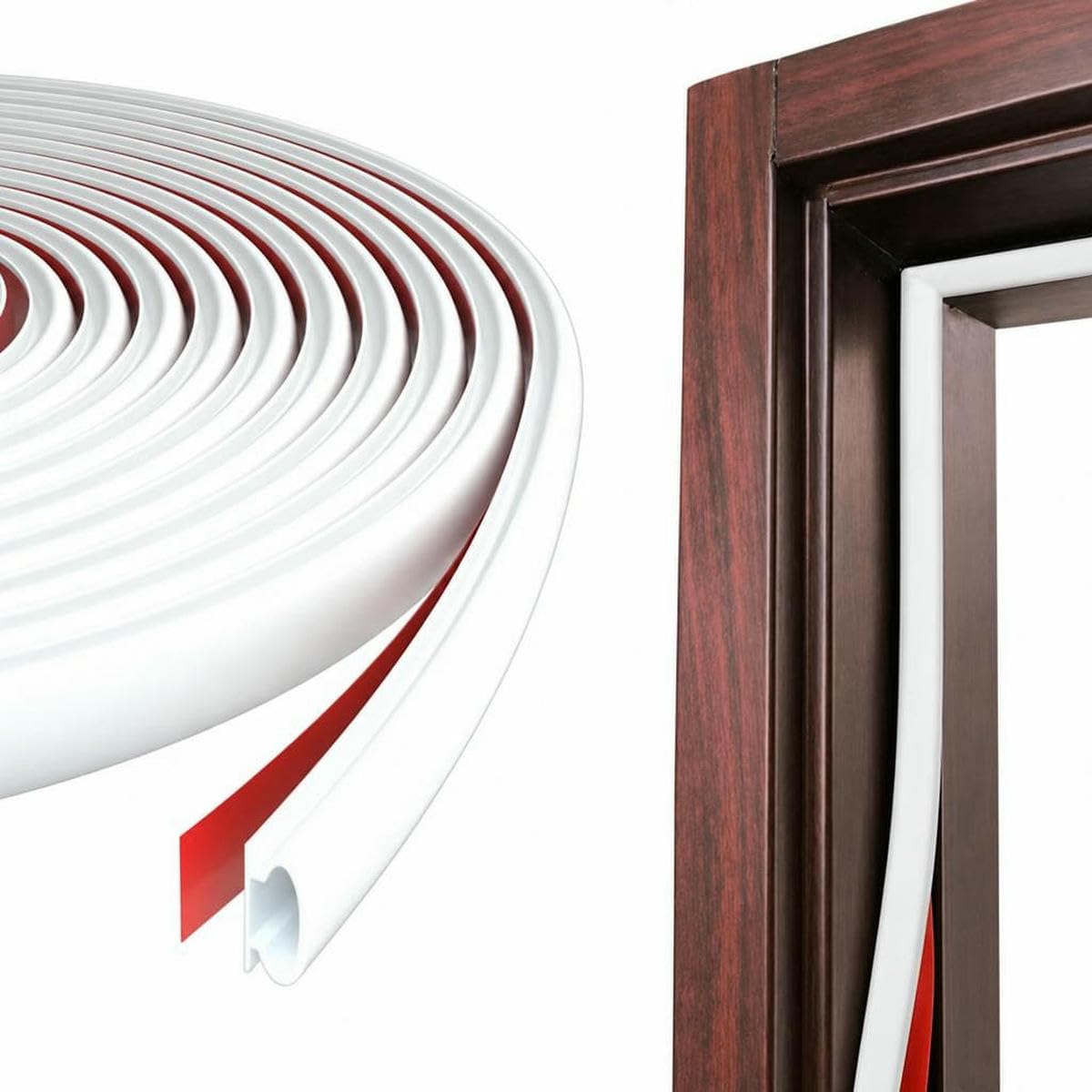 Tbskuy White 6M Soundproofing Weather Stripping Rubber D-Shape Door Seal Strip Windproof Self-Adhesive Door Frame Insulation Household