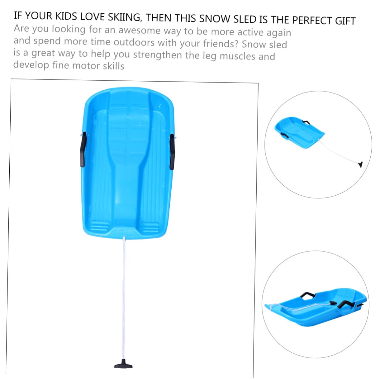Mikinona Luge à Neige Plastique avec Poignées Et Cordes De Traction Glissière Hiver Extérieure Facile à Nettoyer Ranger