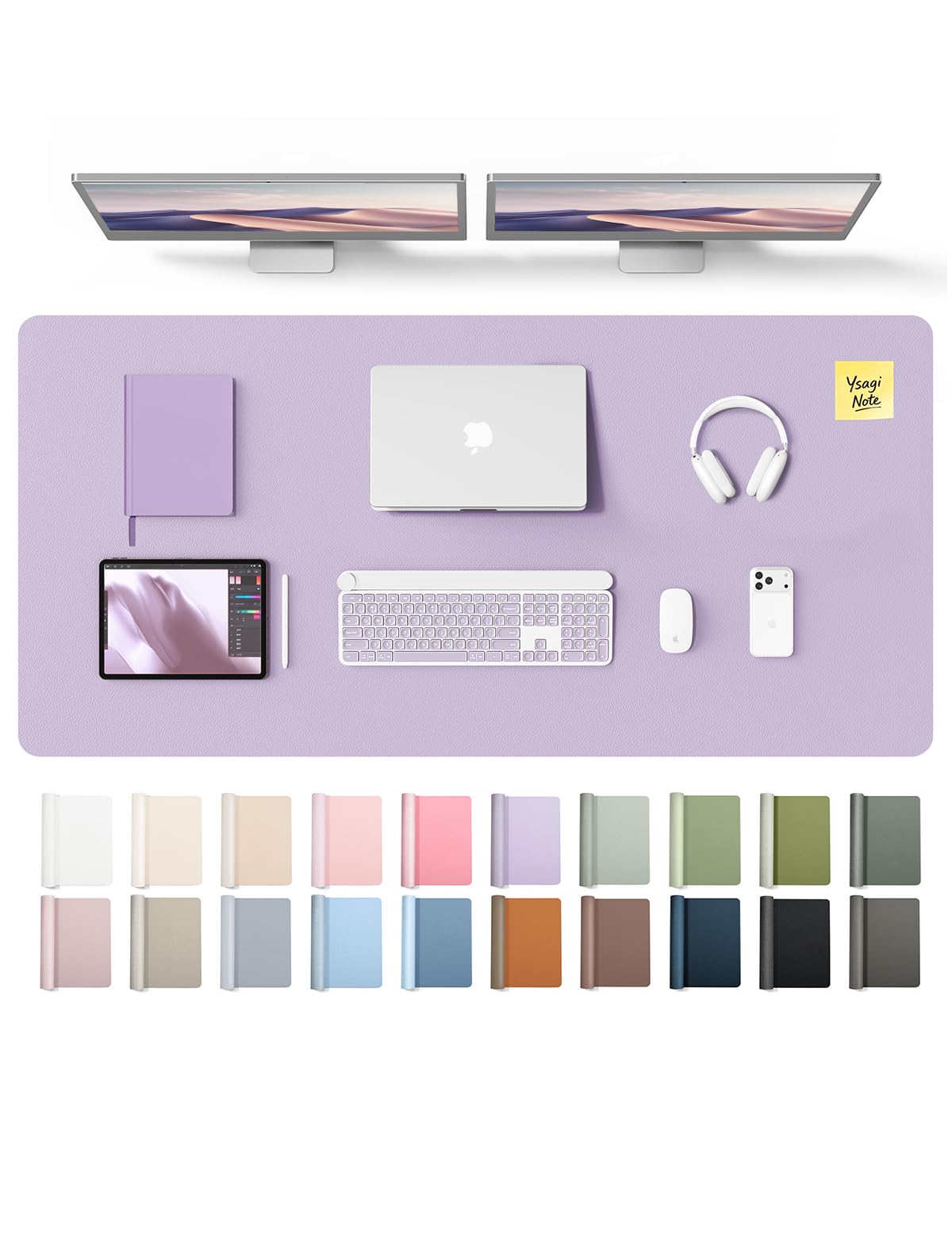 YSAGi Leather Desk Pad Protector, Office Desk Mat, Large Mouse Pad, Non-Slip PU Leather Desk Blotter, Laptop Desk Pad, Waterproof Desk Writing Pad for Office and Home (Light Purple, 55" x 24")