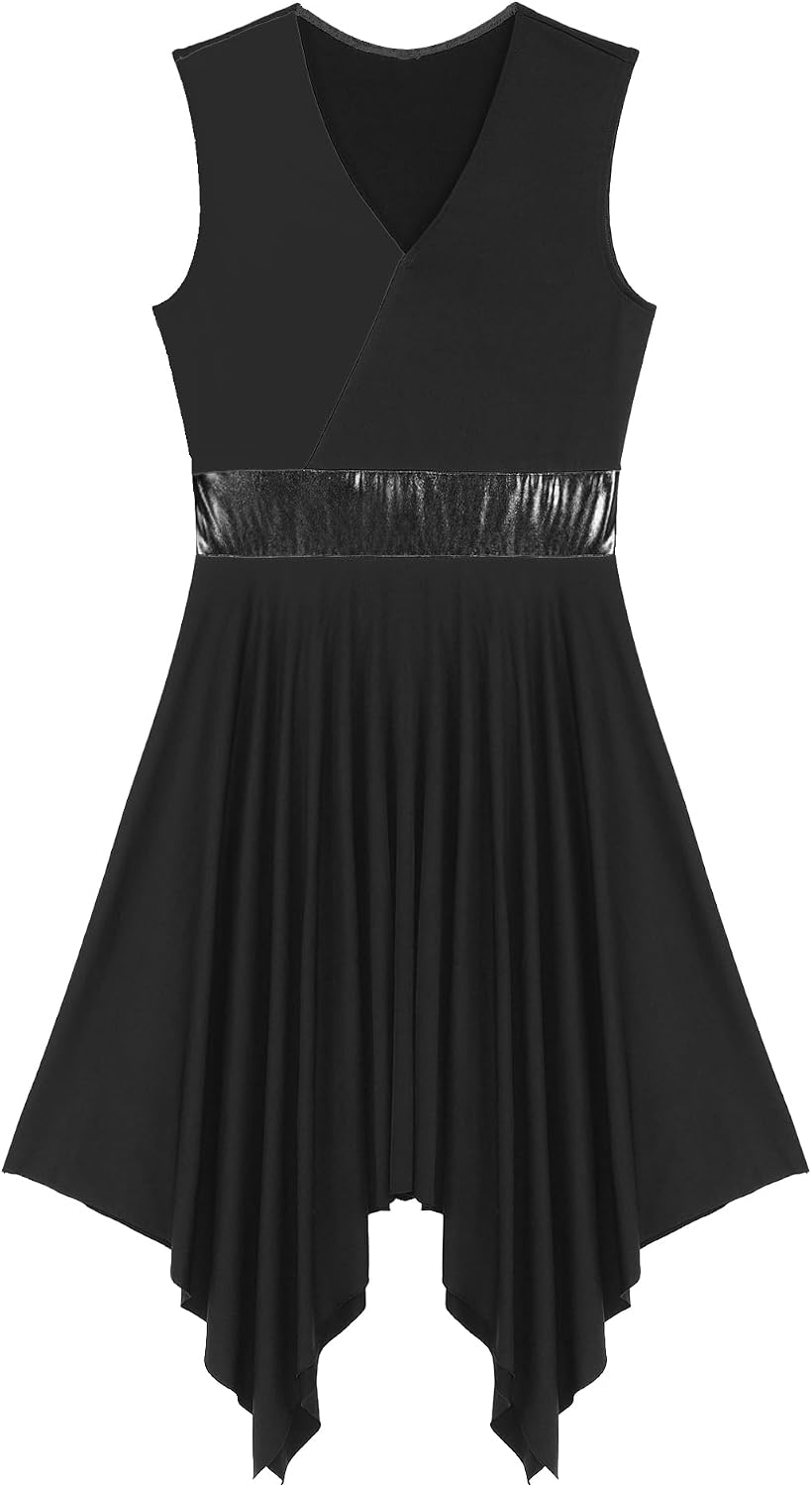 black praise dance dresses Danzcue Metallic Color Block Long Sleeve Praise Dance Dress Deep Purple-Gold / L-Adult