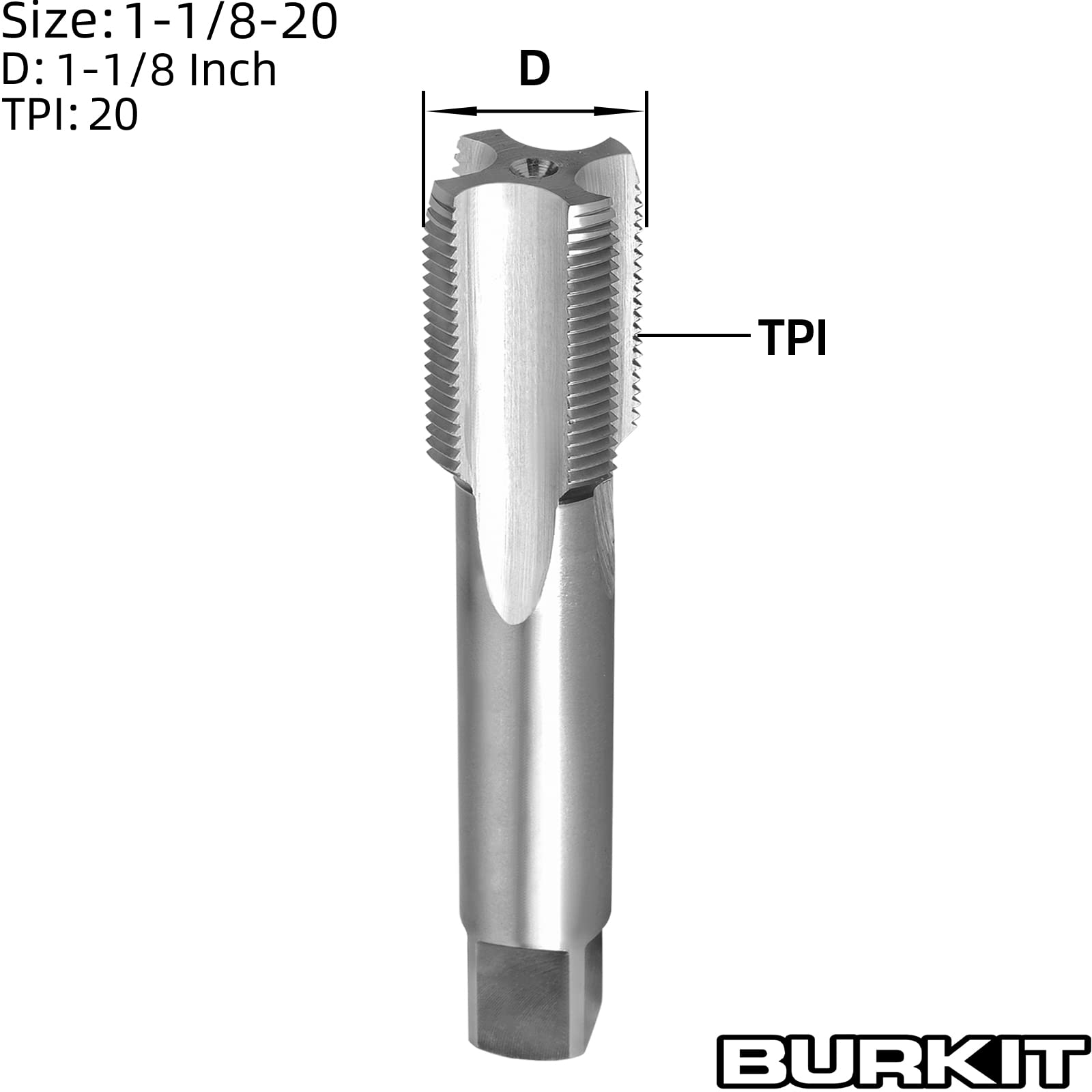 Burkit 1 1/8"-20 UN gwintownik praworęczny, HSS 1-1/8 x 20 UN prosty karbowany kran maszynowy