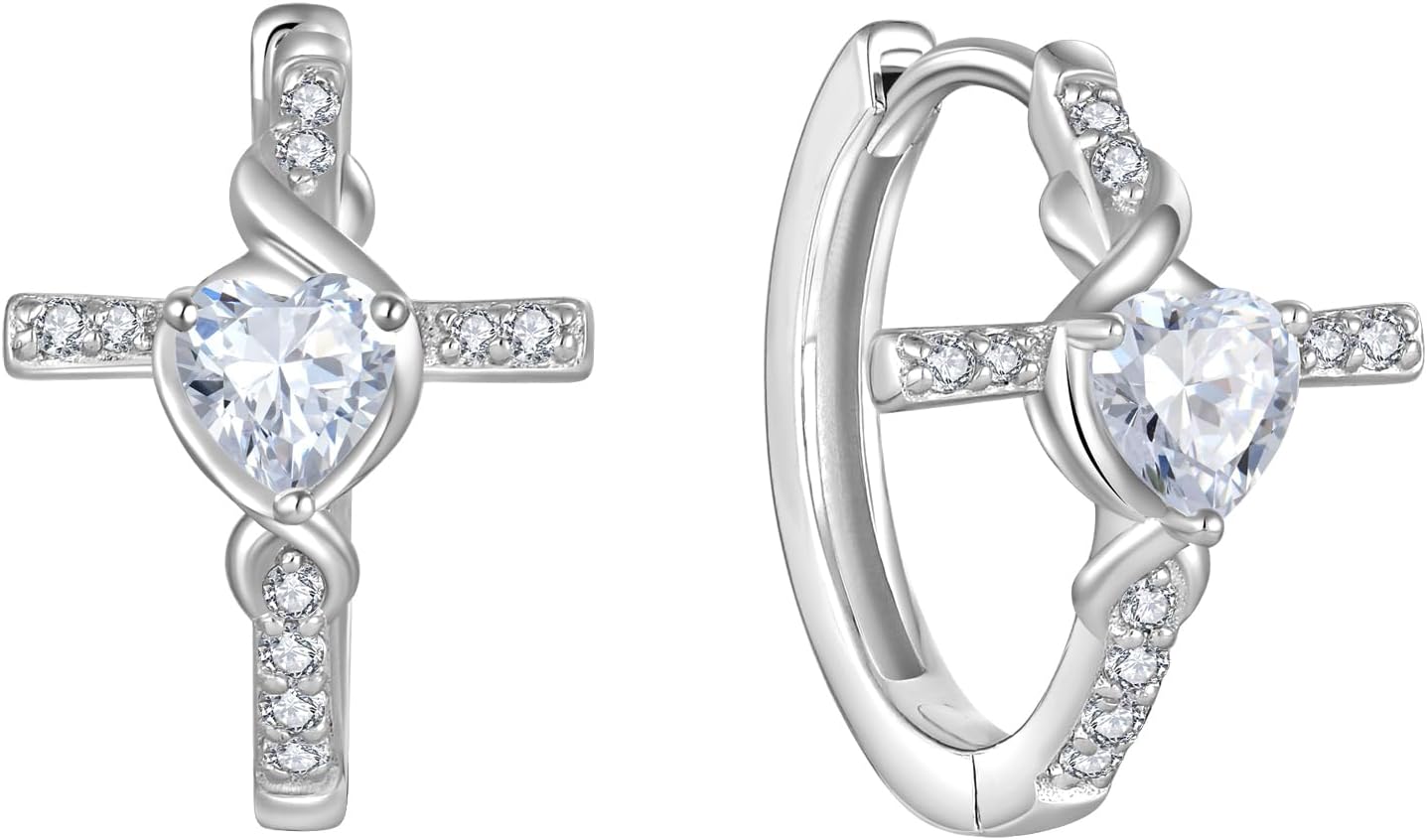 Infinity Cross Hoop Earrings for Women 925 Sterling Silver Christian Religious Crucifix Huggie Earrings Birthstone Jewelry for Her