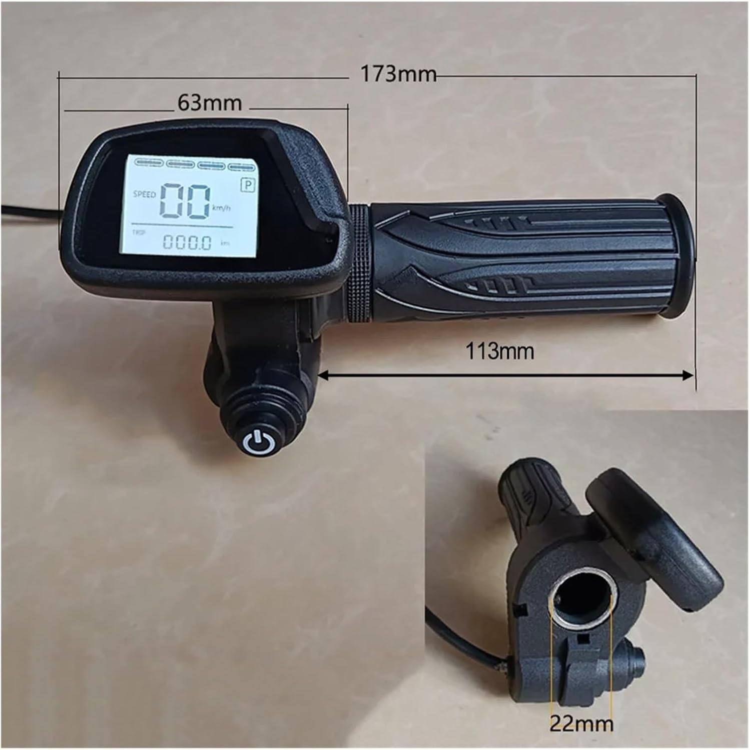 BUSTALOZZII 48V Electric Bike Handlebar Throttle 5pin Hall Throttle with LCD Display Compatible with E-Bike E-Scooter Speed Control Thumb Accelerator(Key Start 48V)