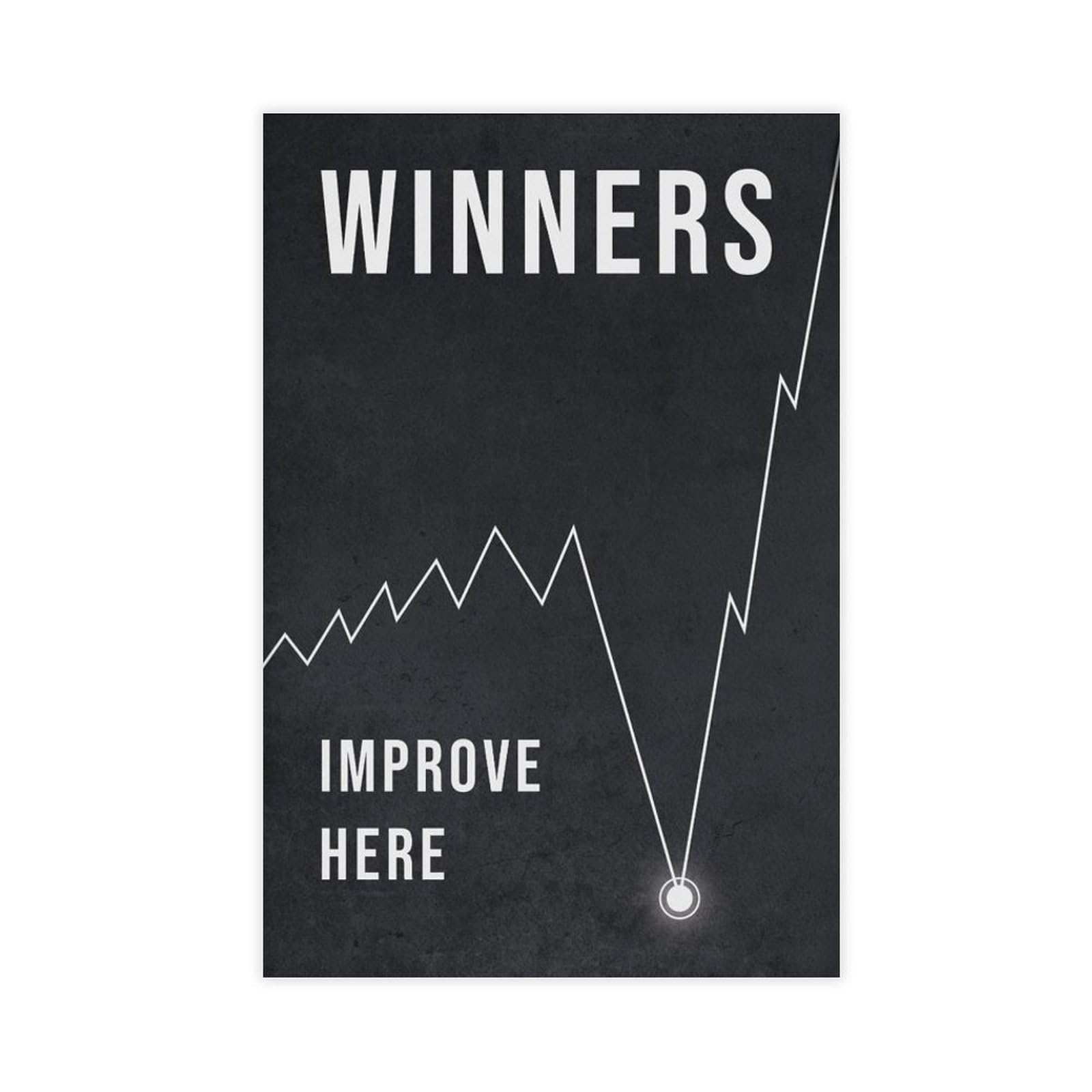ELKPDOE Póster de lienzo con citas motivacionales de Winners Improve Here, decoración de dormitorio, paisaje deportivo, oficina, habitación, regalo, impresión sin marco, 61 cm de largo x 91 cm de