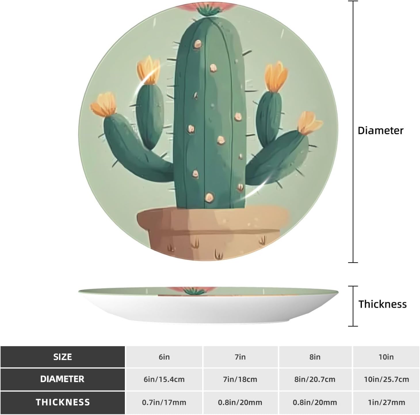 Cute Cactus Style Ceramic Plate Display Home Display With Stand Wall Hanging Plate For Home Decor 10 Inch
