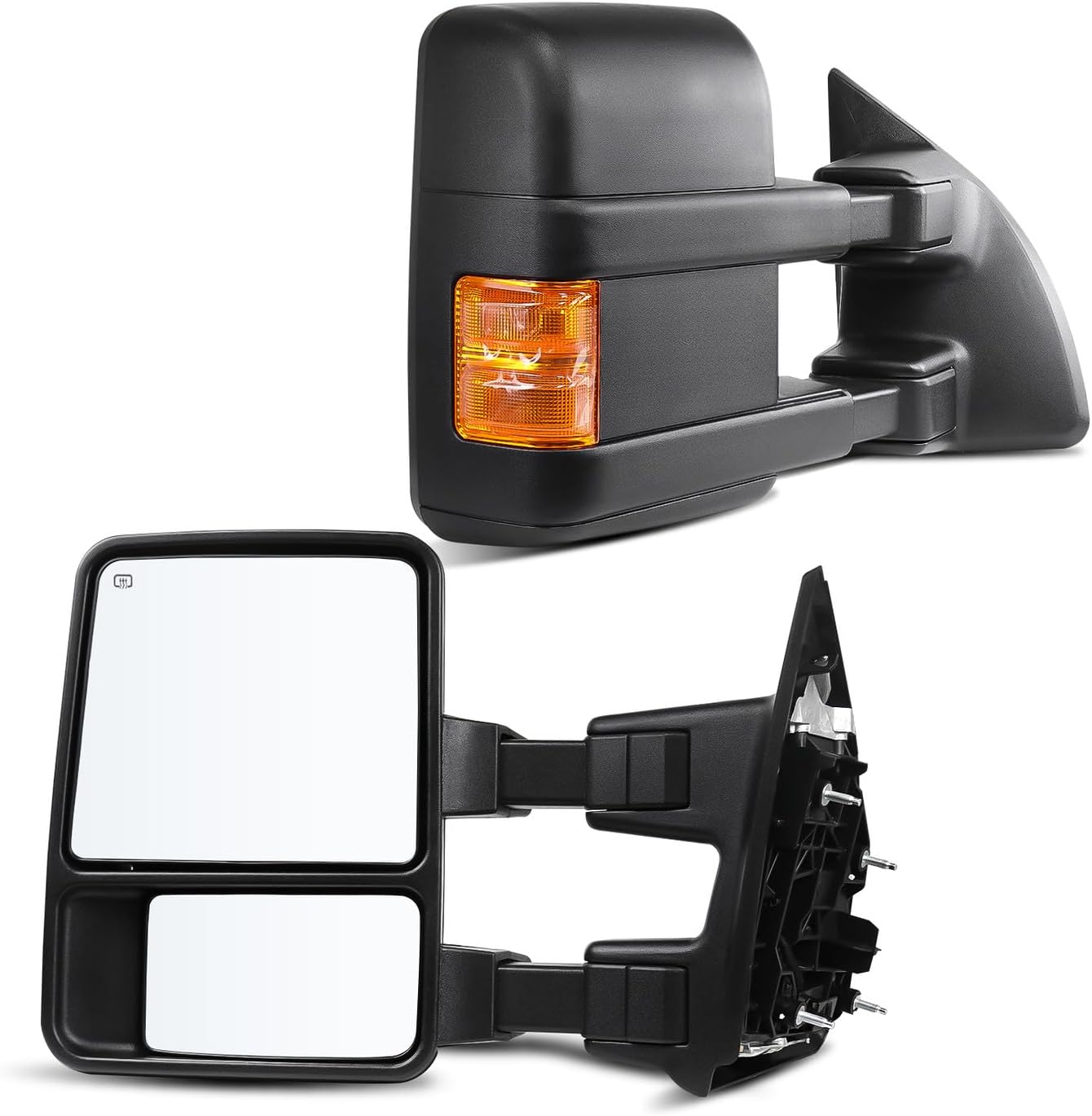 Drive & Paasenger Towing Mirrors - Compatible with 2003-2007 Ford F250 F350 F450 F550 Super duty - Power Adjustable Heated Turn Signal Running Light Side View Mirrors - Black Texture