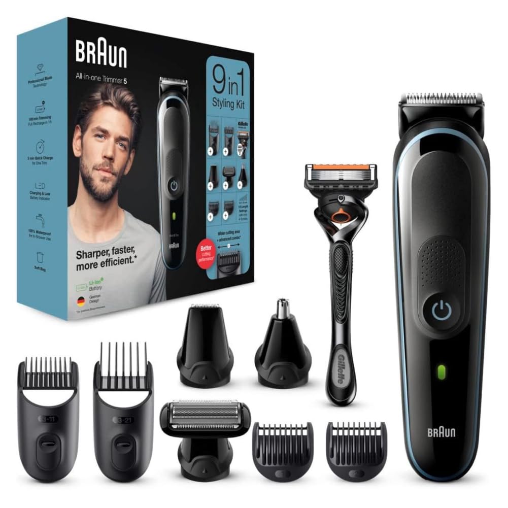 Braun All-in-One Trimmer for Men, From Gillette, 9-in-1, For Face, Hair, Body, Ear, Nose, Private parts, German Engineering,100-Min Runtime, Waterproof, precision trimming comb, professional finish, 5-quick charge, Body Trimmer, MGK5445 (B09L793PH8) Amazon Price History, Amazon Price Tracker