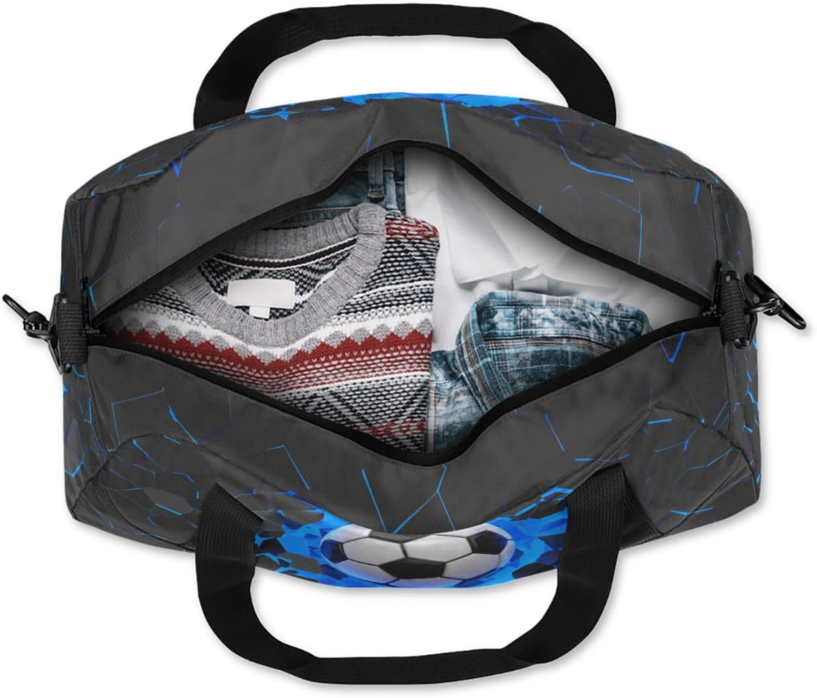 Gym Travel Duffle Bag for Boys - Blue 3D Soccer Ball Kids Overnighter Weekend Bag with Front Zipper Pocket for School Practice, Teens Carry-On Size Sleepover Bags - Image 5