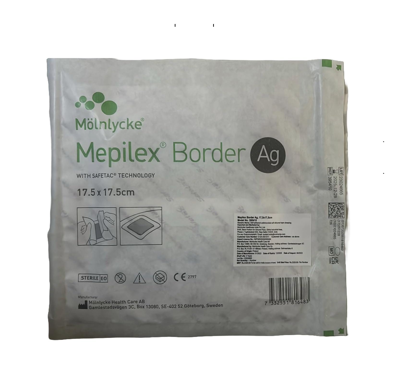 Border Ag 17.5 x 17.5 cm Self-adherent antimicrobial soft silicone foam dressing & AG Foams Medical Dressing