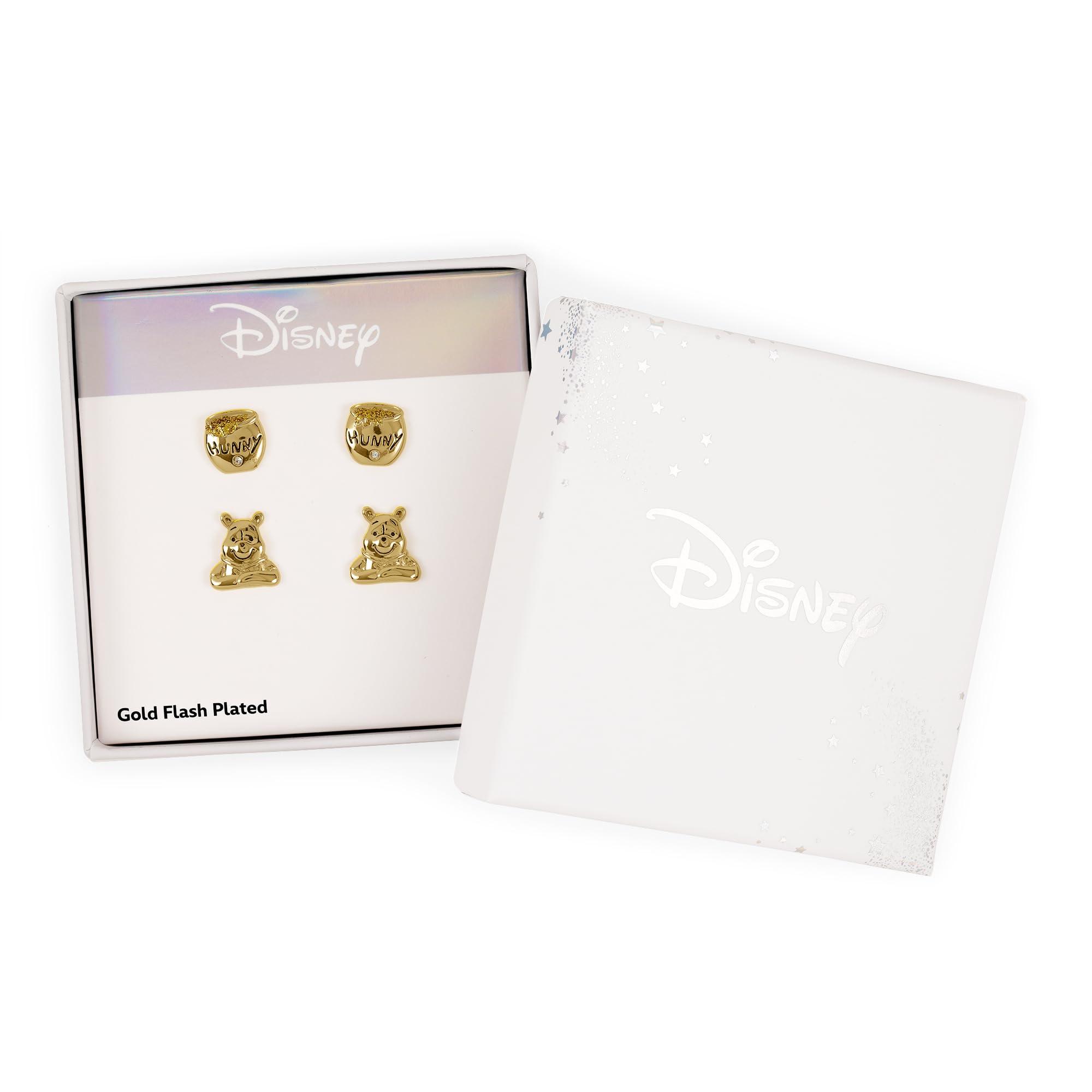 Disney Ensemble de boucles d'oreilles à tige Winnie l'ourson plaqué or et pot Hunny avec cristaux pour filles