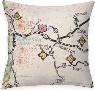 Philmont Scout Ranch Map Outdoor Throw Pillow Covers Waterproof 18x18in Travel Map Accent Pillowcase Rustic Square Couch Sofa Cushion Covers for Couch Sofa Bedroom Car