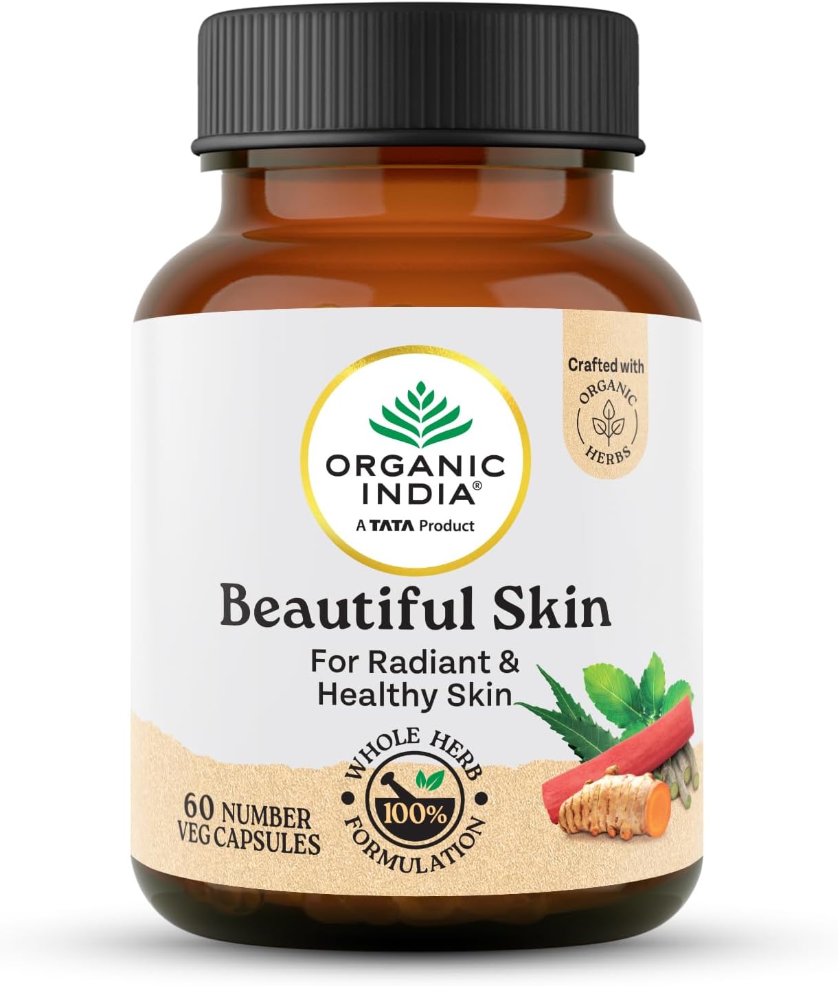 A TATA Product -Organic India Beautiful Skin Capsules, 60 Capsules, A TATA Product, Supports Radiant & Healthy Skin, Ayurvedic Skin Wellness Formula, Certified Organic, No Added Fillers or Chemicals